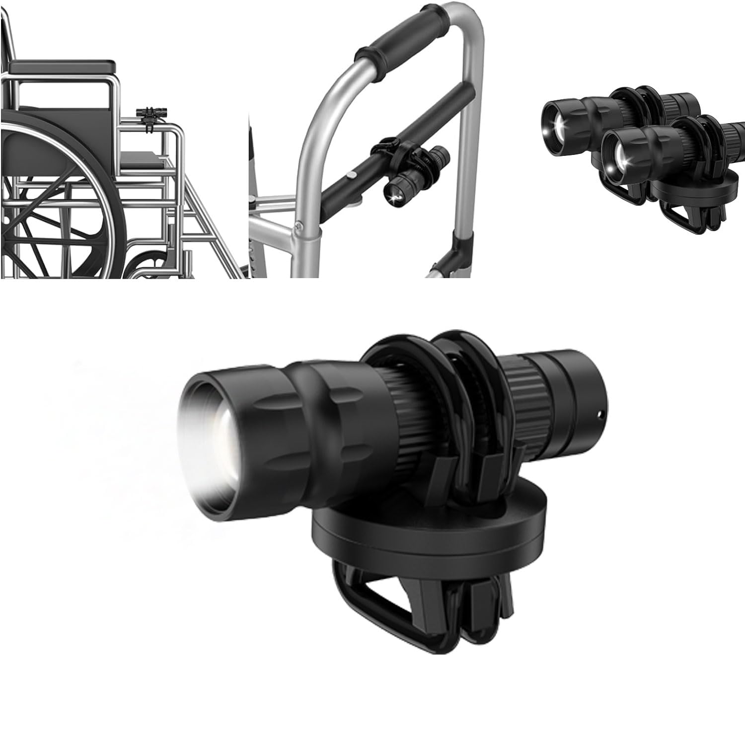 Adjustable Super Bright Waterproof Flashlight for Canes & Walkers - Crutch & Wheelchair Accessory with Fall Prevention | Perfect for Night Walking, Hiking & Outdoor Safety