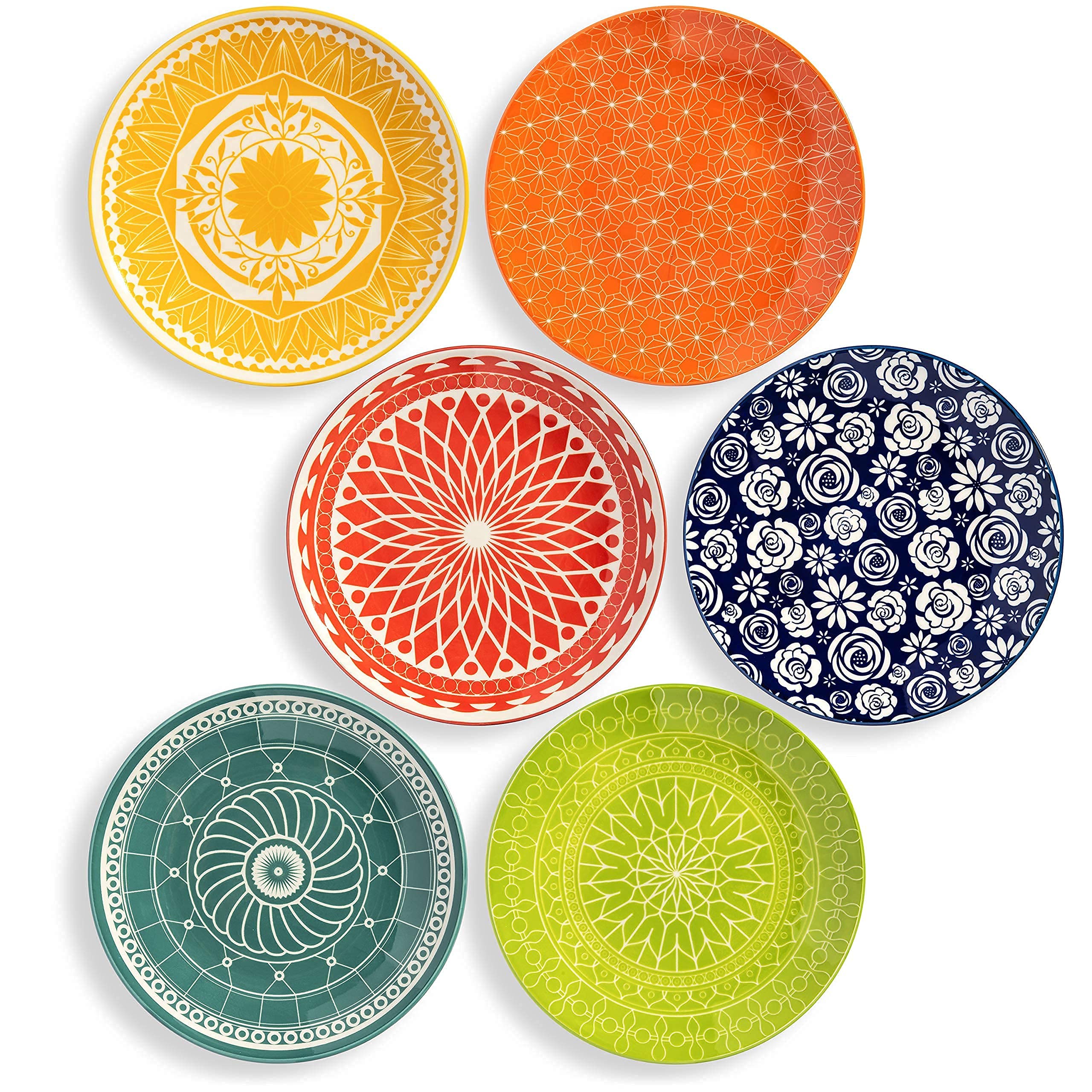 Annovero Coffee Mugs & Salad Plates Set - Colorful Porcelain Dinnerware for Kitchen - Microwave & Dishwasher Safe - Perfect for Breakfast, Coffee Time, and Casual Dining
