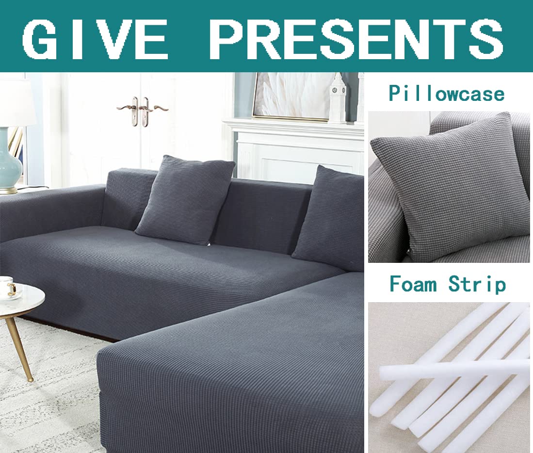 YOPOIY L-Shaped Sofa Cover - Spandex Super Soft Stretch Sectional Couch Cover for Living Room, Anti-Slip Pet-Friendly Furniture Protector - White (3+3 Seater) - Perfect for Home Decor & Pet Owners