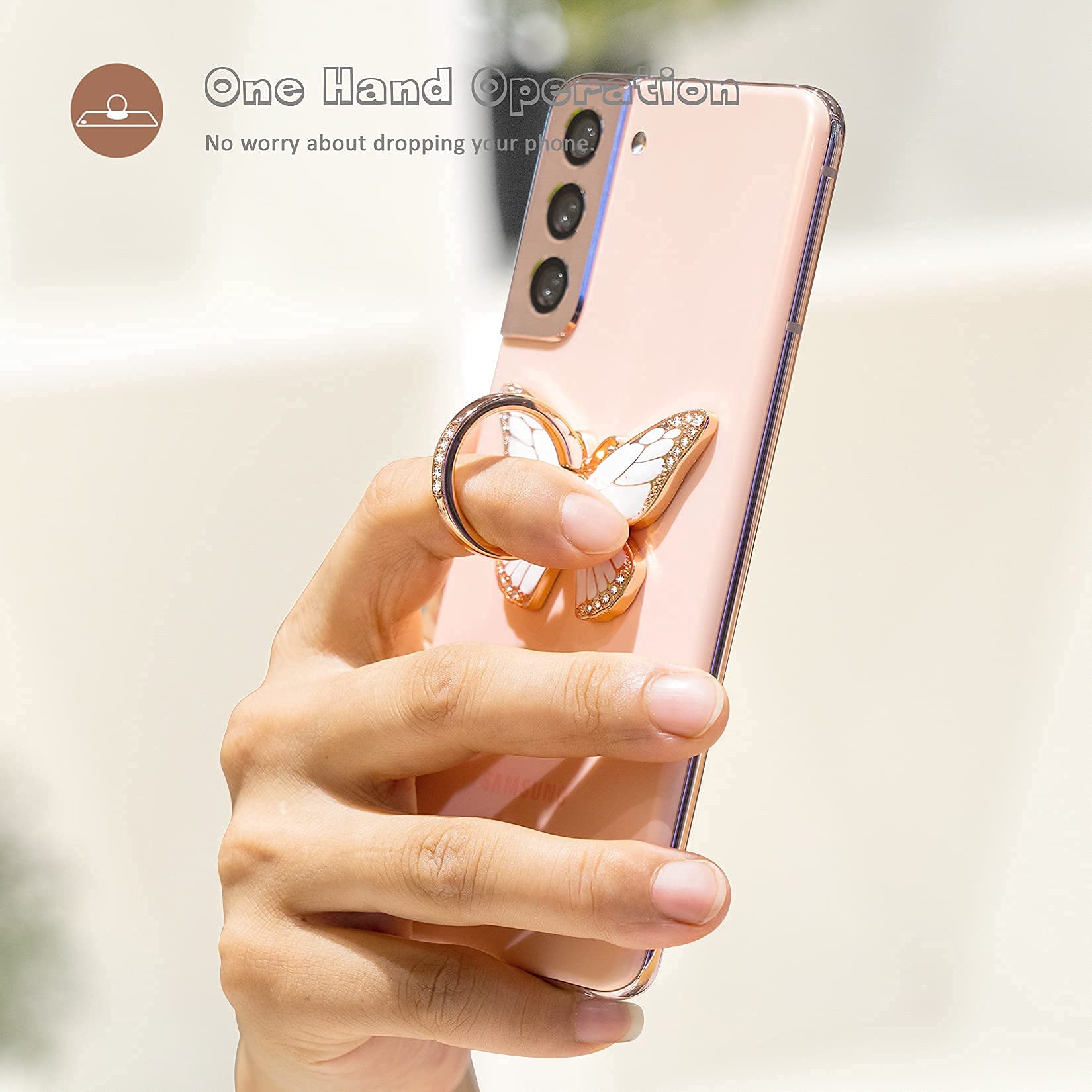 360° Rotating Metal Phone Ring Grip - Compatible with iPhone & Android for Secure One-Hand Use