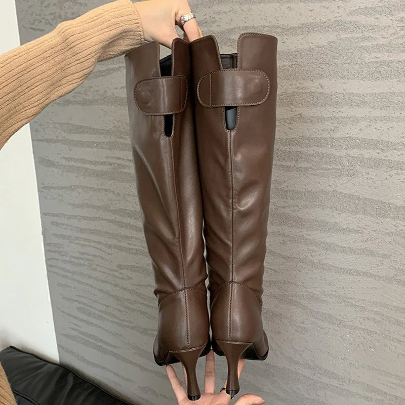 Eilyken Women's Knee High Boots - Cozy Button-Up Winter Booties with Round Toe & Thin Heel for Party, Office & Casual Outfits | Autumn Winter Fashion Shoes