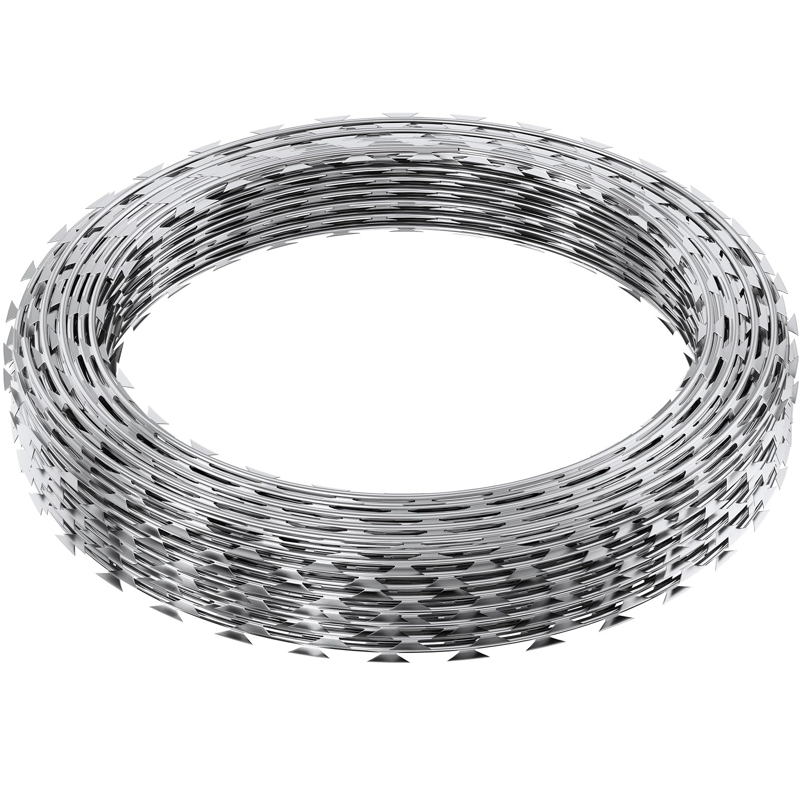 Vevor 246ft Galvanized Steel Razor Wire Fence - 5 Coils Per Roll, Heavy Duty Razor Barbed Wire for Garden Security & Property Protection | Perfect for Perimeter Fencing, Home Defense, and Agricultural Use