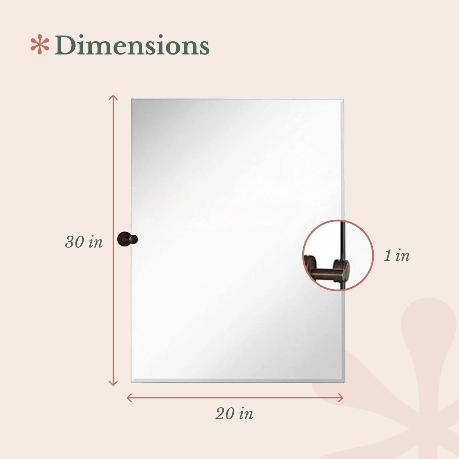 20x30 Inch Frameless Pivot Mirror for Bathroom with Oil Rubbed Bronze Brackets - Rectangular Tilting Wall Mounted Vanity Mirror - Hangs Horizontally & Vertically - Perfect for Farmhouse, Modern & Traditional Bathroom Decor