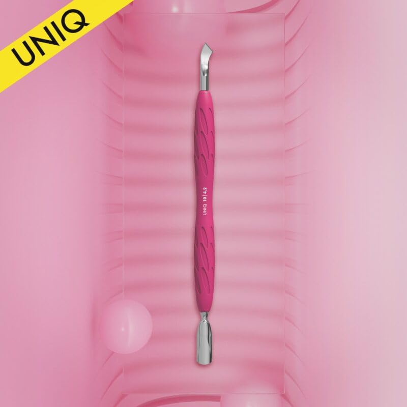 STALEKS PRO by Natury Nails Cuticle Pusher with Silicone Gummy Handle - Stainless Steel UNIQ 10/4.2 - Professional Nail Care Tool for Manicure & Pedicure at Home or Salon