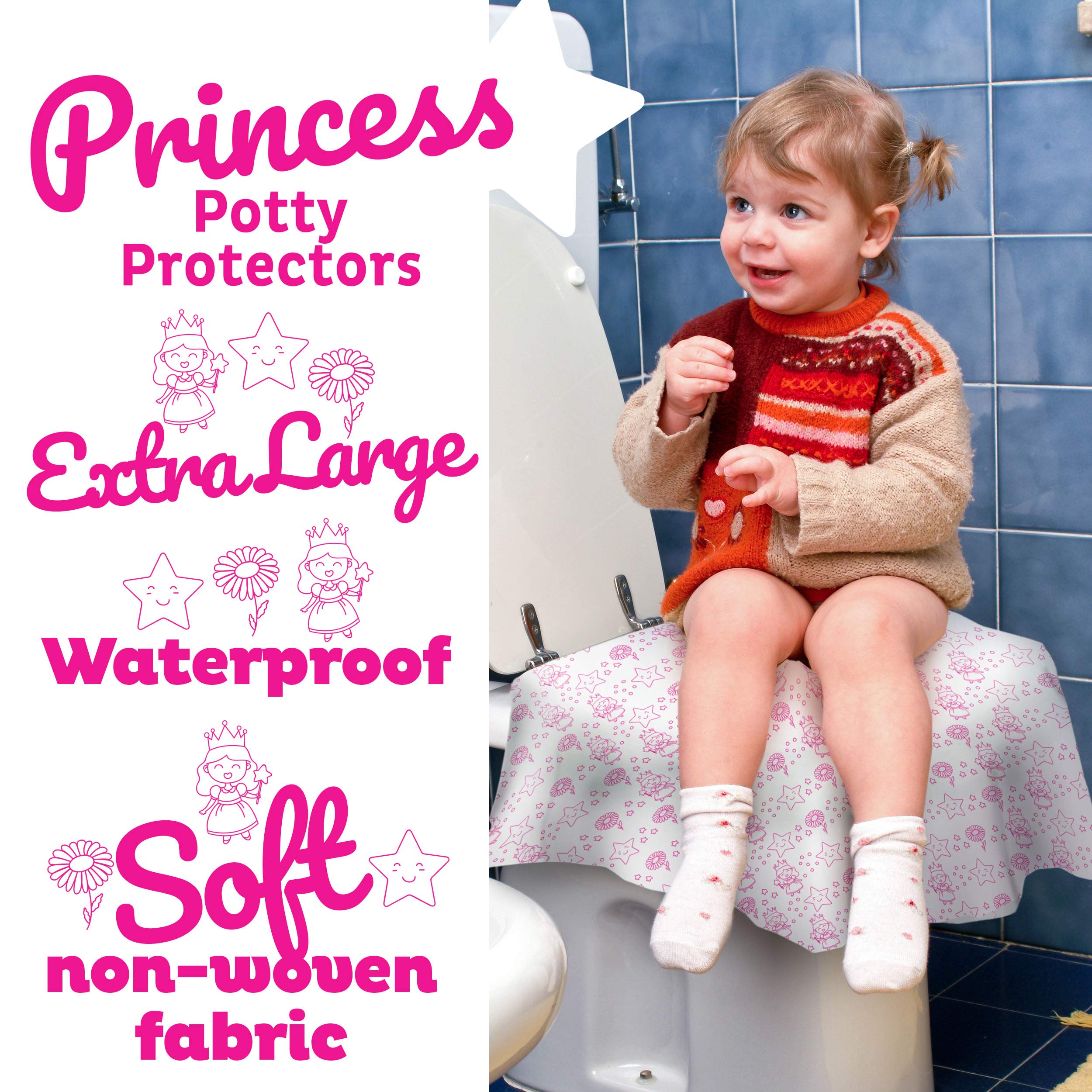 **40-Pack XL Disposable Princess Toilet Seat Covers for Toddlers - Individually Wrapped Travel Potty Liners for Girls & Boys - Perfect for Potty Training, Daycare, and Public Restrooms**