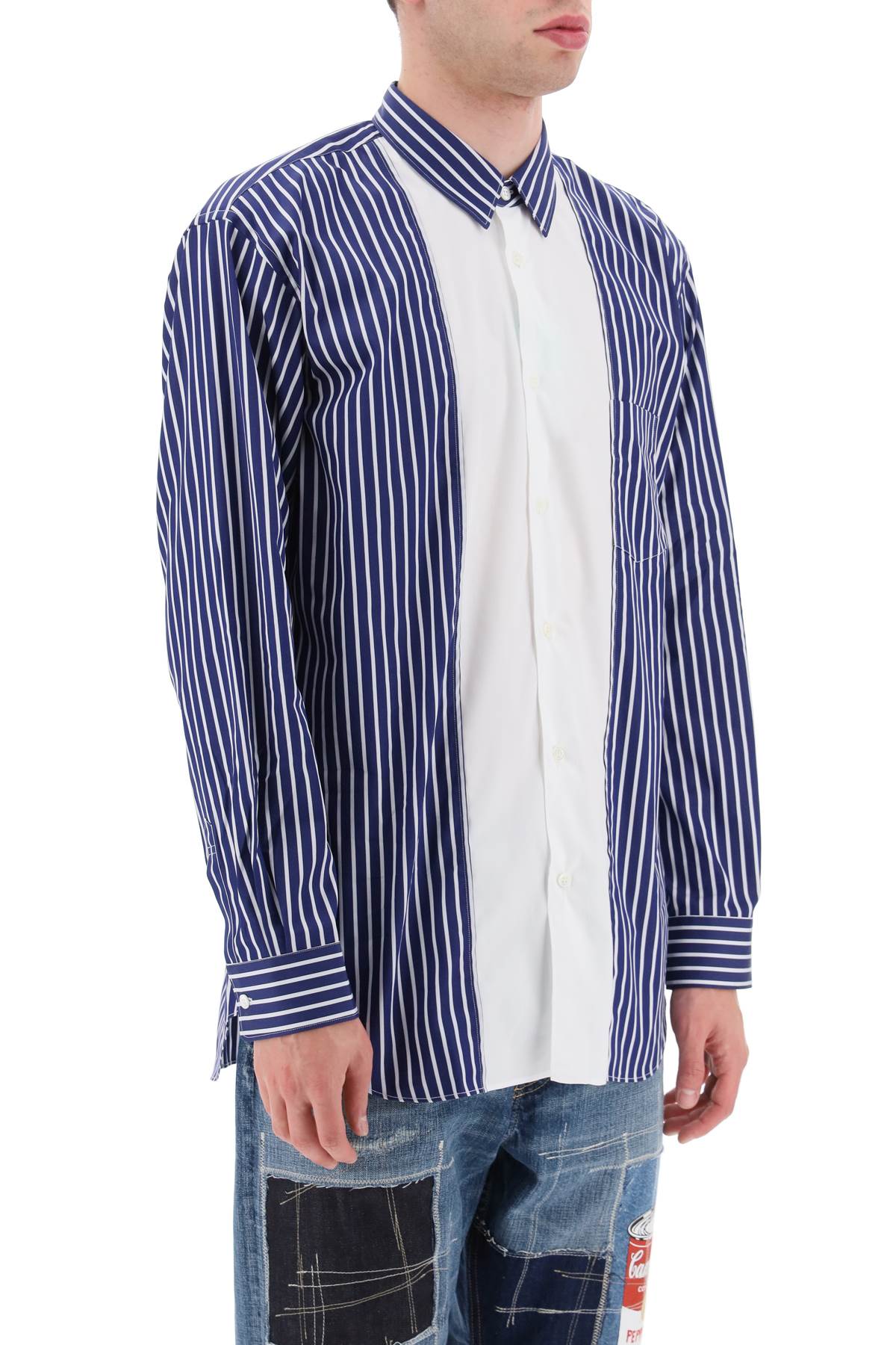 Comme des Garcons Striped Cotton Shirt for Men - Classic Casual Button Down Shirt for Office, Date Night & Everyday Wear