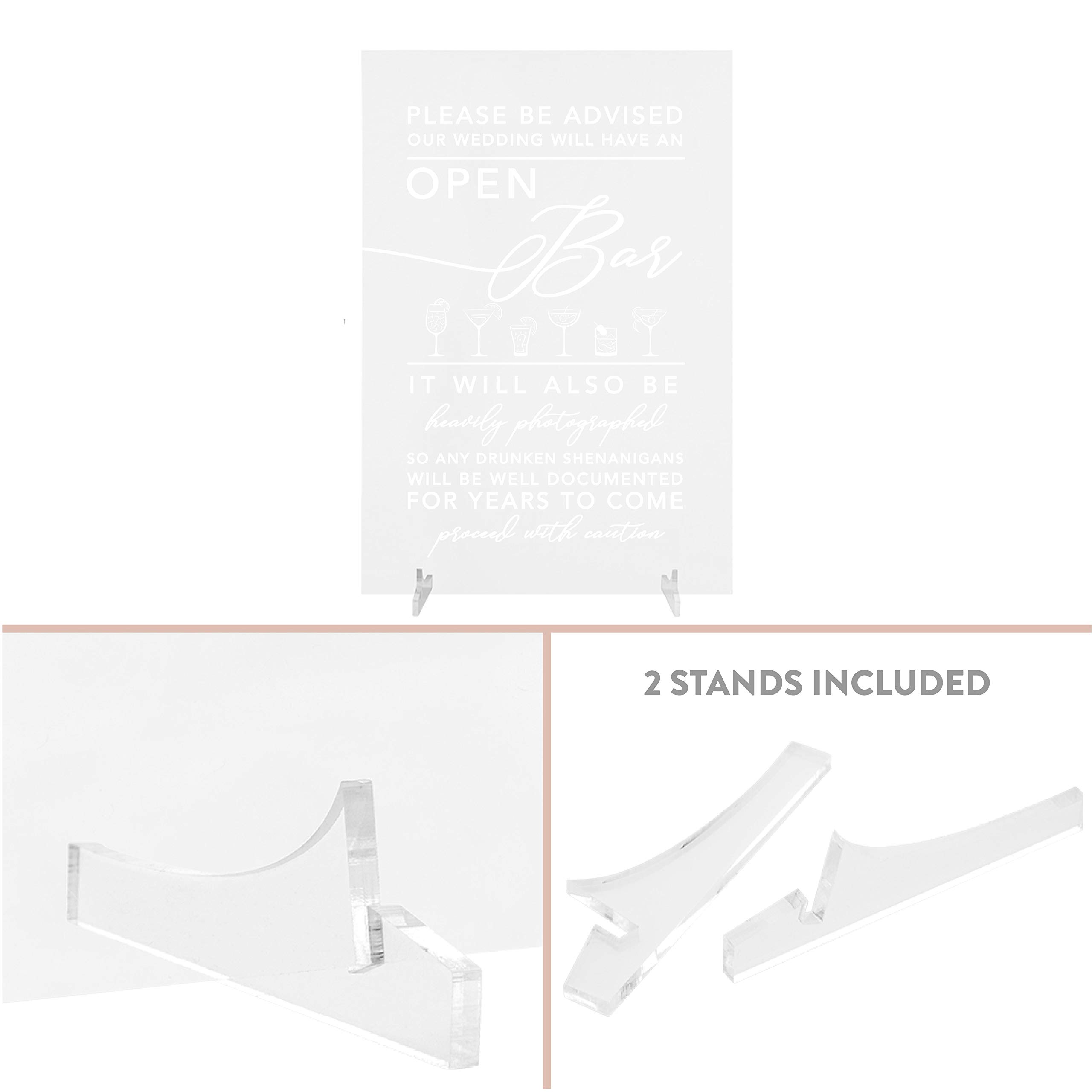 Please Be Advised Open Bar Acrylic Sign - 7.5 x 11 Inch with Stand - Perfect for Weddings, Bridal Showers, Bachelorette Parties, Engagements, Birthdays & Graduations - Great for Home Bars, Bar Carts & Party Backdrops - Ideal for Holiday Celebrations & Special Events