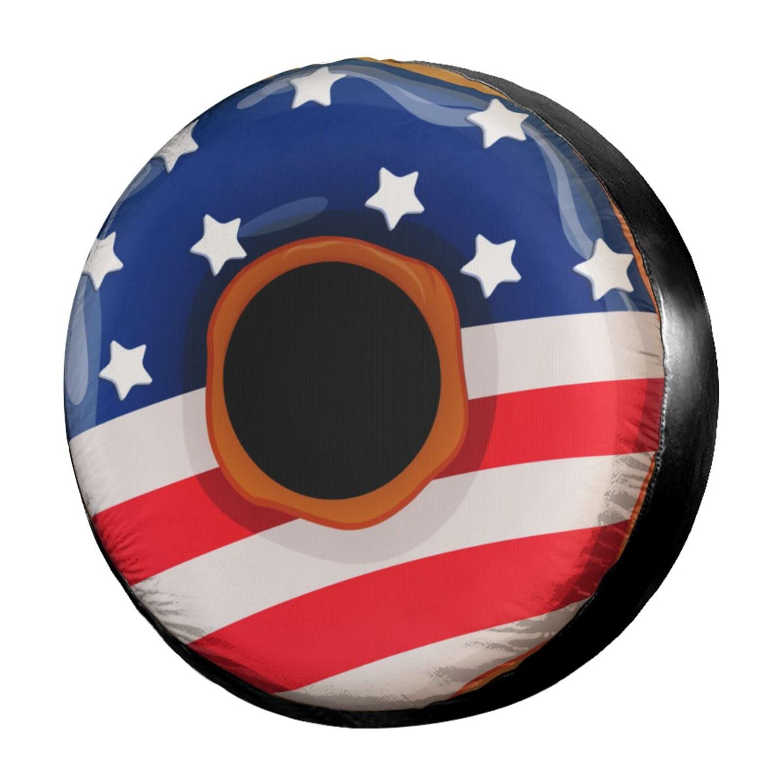 American Flag Donut Spare Tire Cover - 15 Inch Dust-Proof Wheel Protector for Trailers, RVs & SUVs | Waterproof UV-Resistant Tire Accessory for Camping, Road Trips & Outdoor Adventures