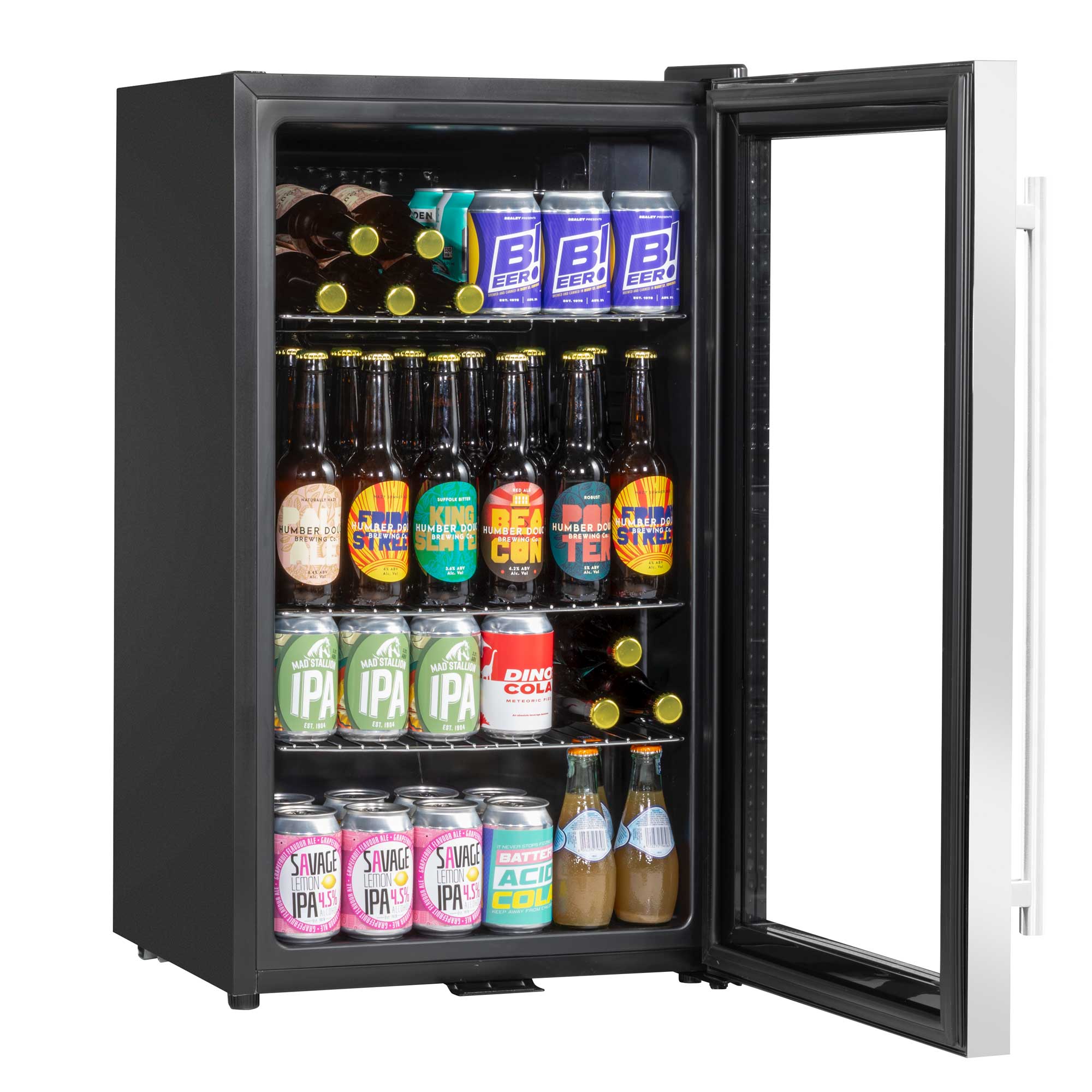 Baridi 85L Under Counter Beverage Refrigerator - Stainless Steel Beer & Wine Cooler with LED Light - Perfect for Home Bar, Kitchen, or Office Use