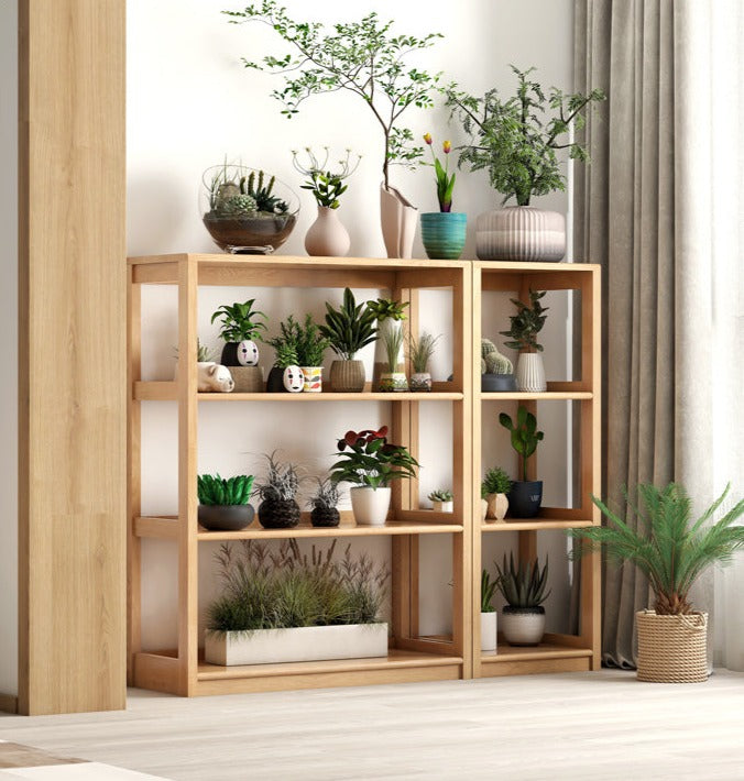 Solid Oak Wood 5-Tier Bookshelf - Sturdy Multi-Layer Bookcase for Home Office, Living Room & Library Storage