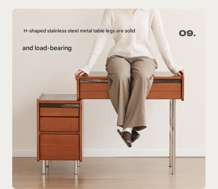 Modern Poplar Solid Wood Bauhaus Dressing Table - Multi-Functional Vanity Desk with Mirror & Storage for Bedroom, Home Office, or Apartment