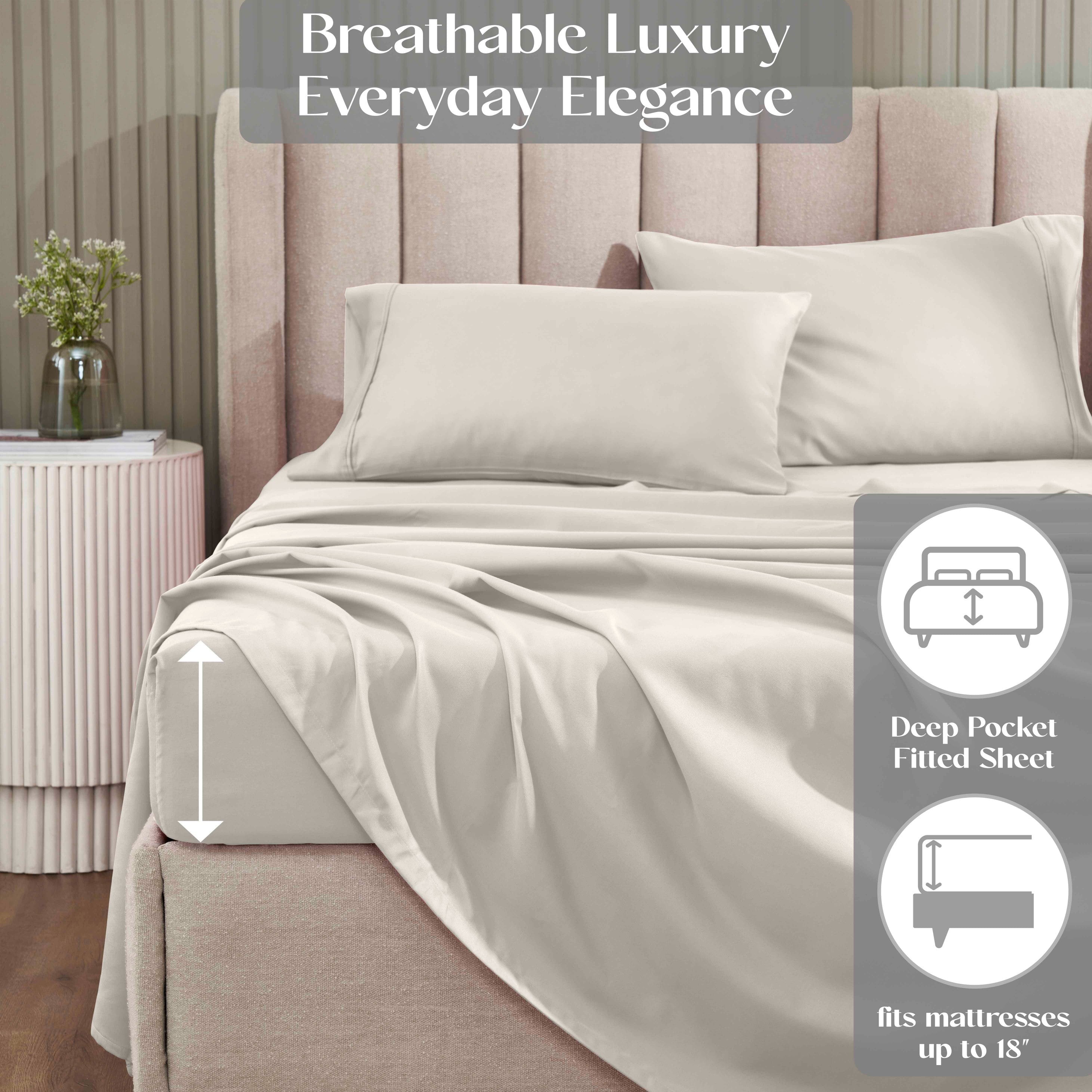 1200 Thread Count Cotton Rich Solid Deep Pocket Bed Sheet Set - Queen Size, Ultra Soft & Breathable - Perfect for Luxury Hotels, Guest Rooms & Master Bedrooms