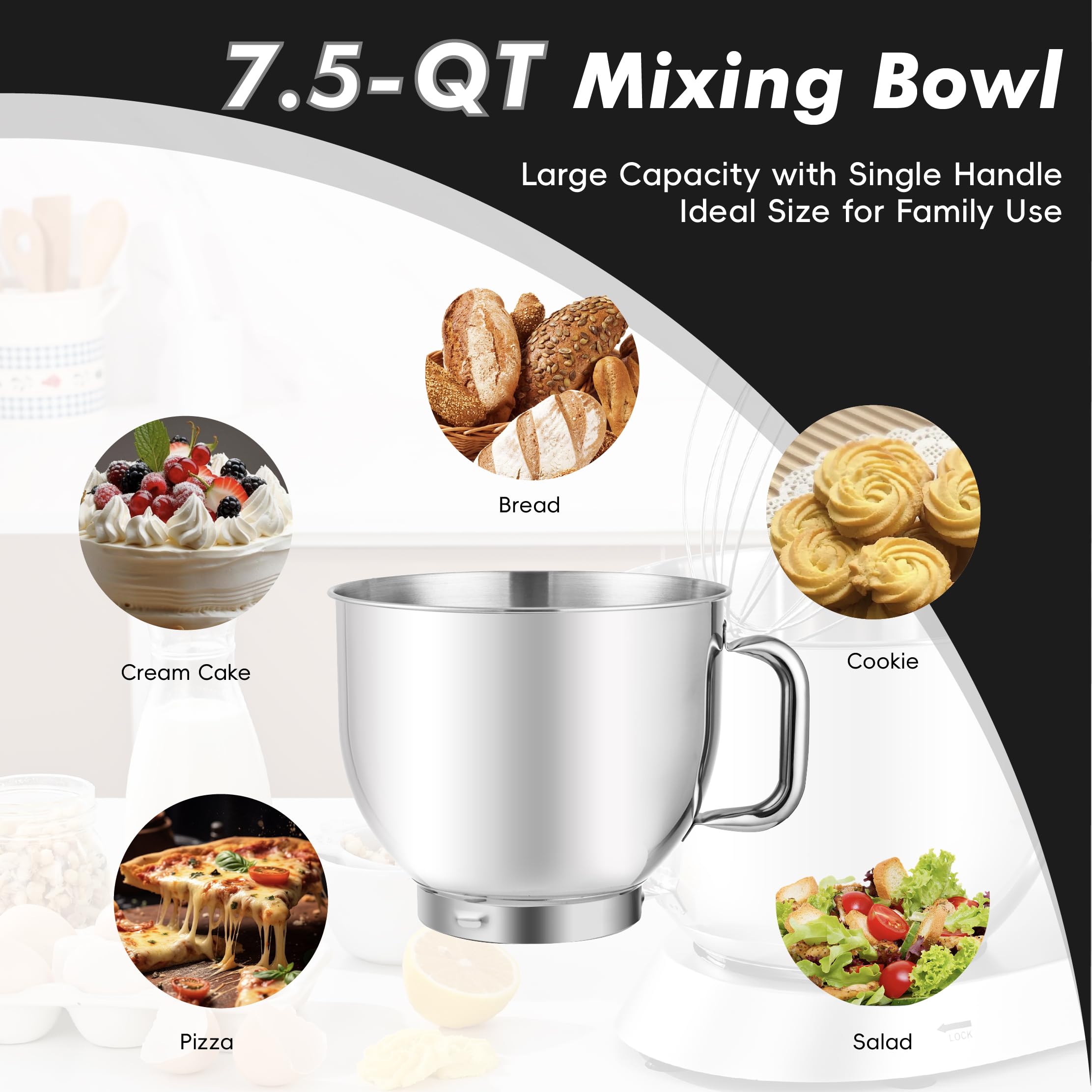 900W 7.5QT Stand Mixer for Baking - 6-Speed Tilt-Head with Dough Hook & Beater - Perfect for Cakes, Cookies & Bread Dough