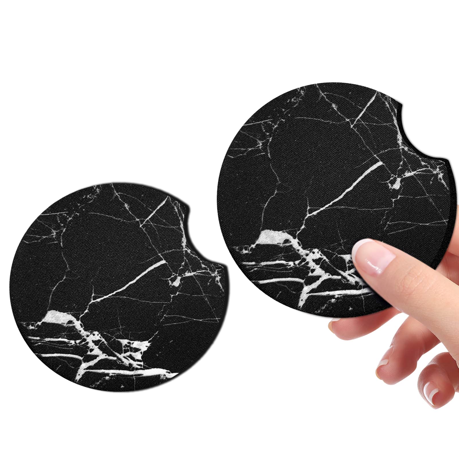 2 Pack Black Marble Pattern Car Cup Holder Coasters - Universal Anti-Slip Auto Drink Holder Insert for Cars, SUVs & Trucks - Stylish Interior Accessories for Men & Women - Perfect for Road Trips, Commuting & Daily Driving