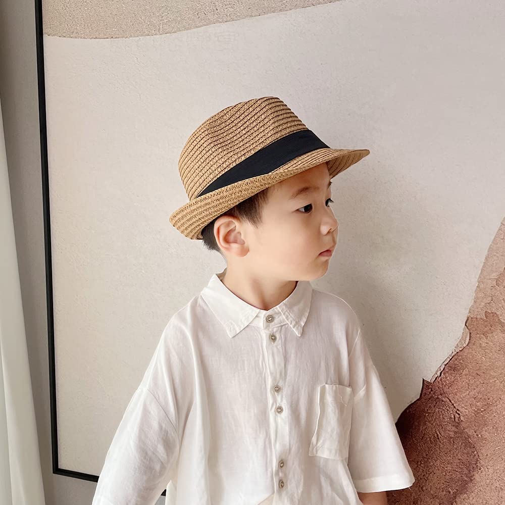 Kids Straw Fedora Sun Hat - Roll Up Short Brim Trilby Panama Beach Hat for Boys & Girls - Perfect for Summer Outdoors, Beach Vacations, and Pool Parties
