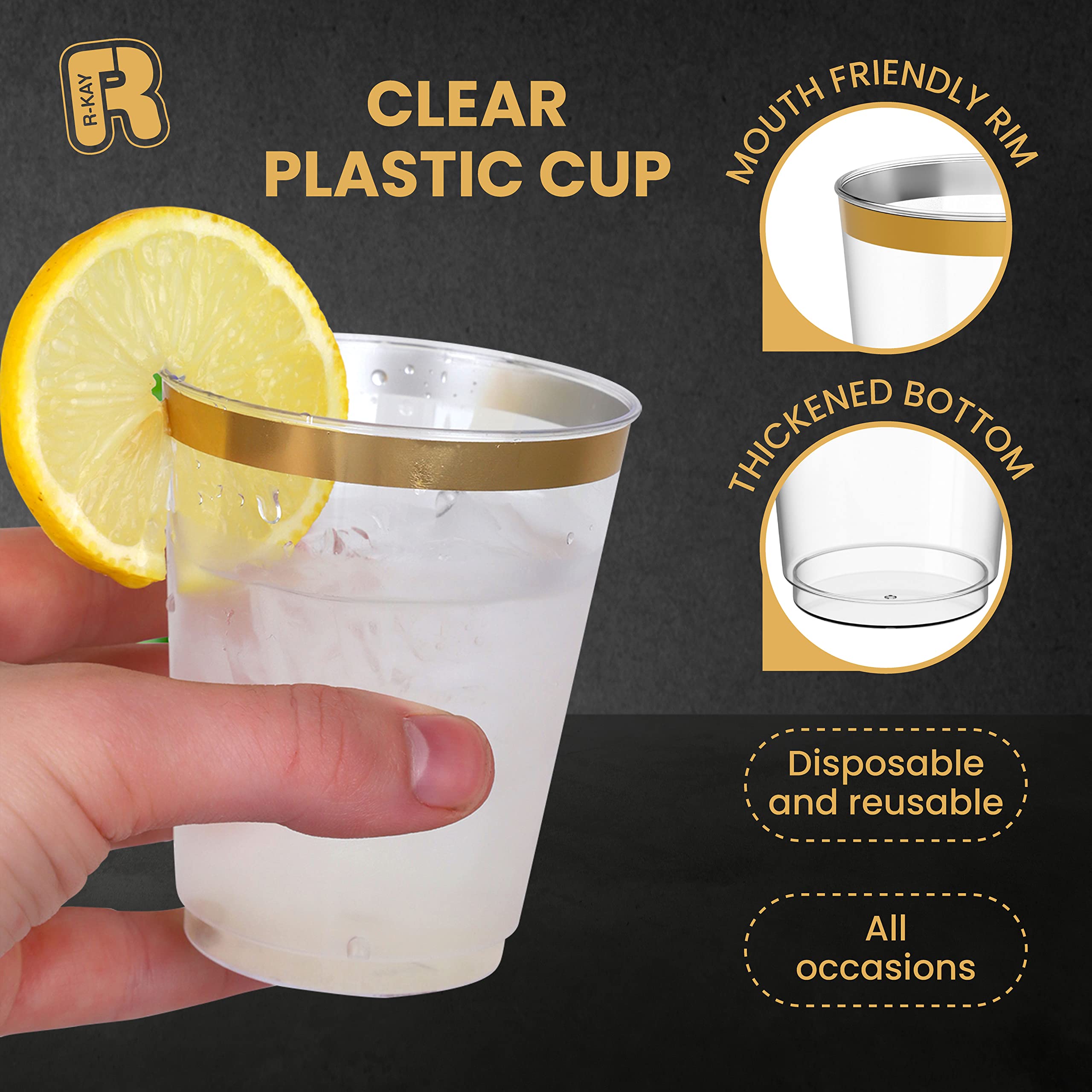 Premium 10 oz Gold Plastic Cups - Heavy Duty Disposable Cocktail Glasses for Parties, Weddings & Events (50-Pack) - Elegant Drinkware for Margaritas, Mojitos & Champagne