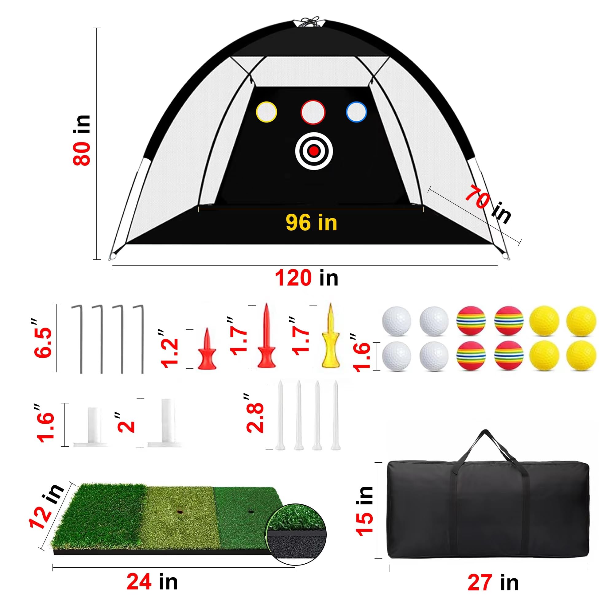 YenNeL Golf Practice Net - Portable Backyard & Garage Driving Range with One Key Pull Expansion, Target Attachment & Frame - Indoor/Outdoor Golf Training Aid for Home, Yard & Club Use