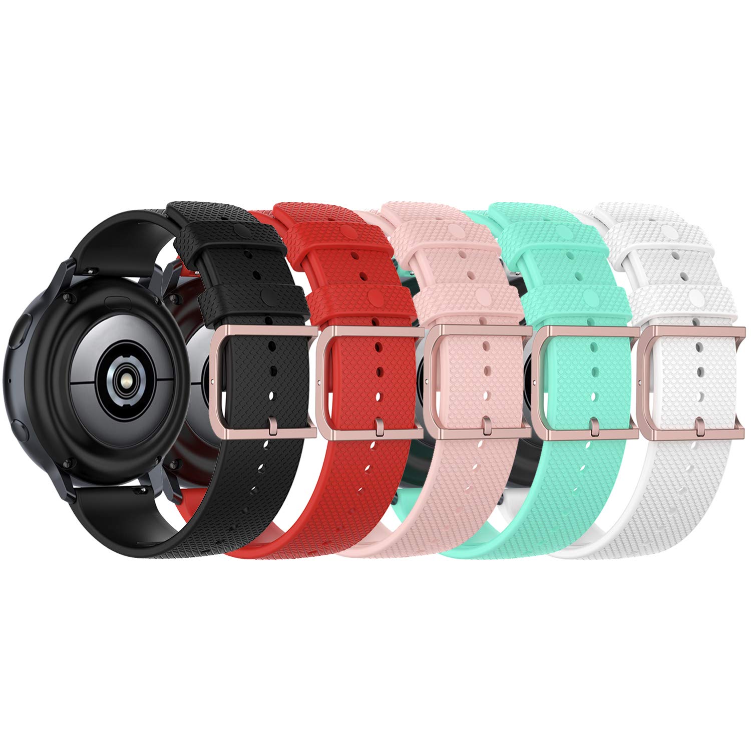 RuenTech 5-Pack Silicone Replacement Bands for Samsung Galaxy Watch 3 41mm - Rose Gold Buckle, Multi-Color Straps | Perfect for Workouts, Swimming & Everyday Wear