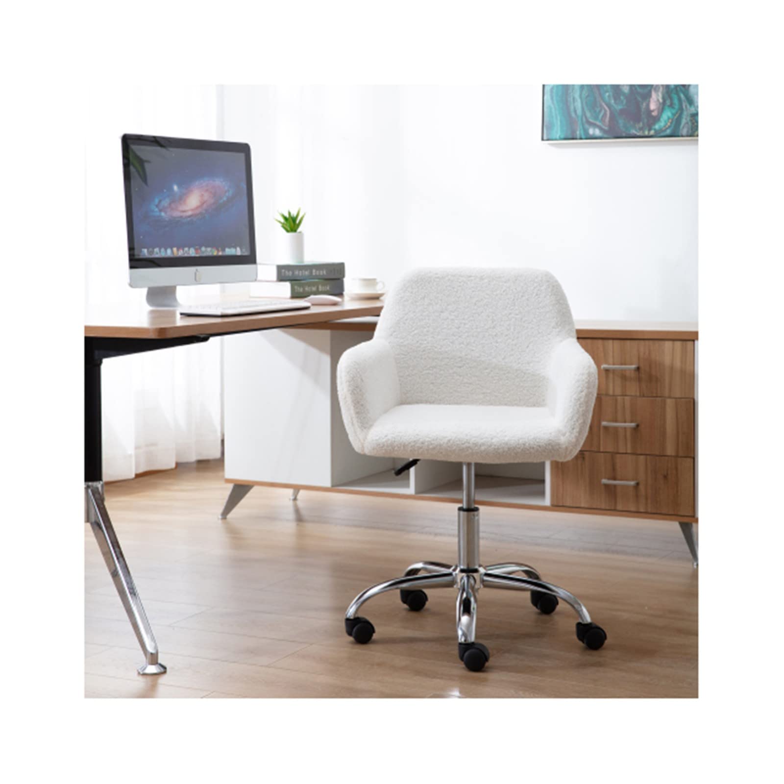 Ergonomic Home Office Chair with Adjustable Height & 360° Swivel - Soft Upholstered Furry Desk Chair with Universal Wheels for Indoor Use - Perfect for Work, Study, and Gaming Sessions