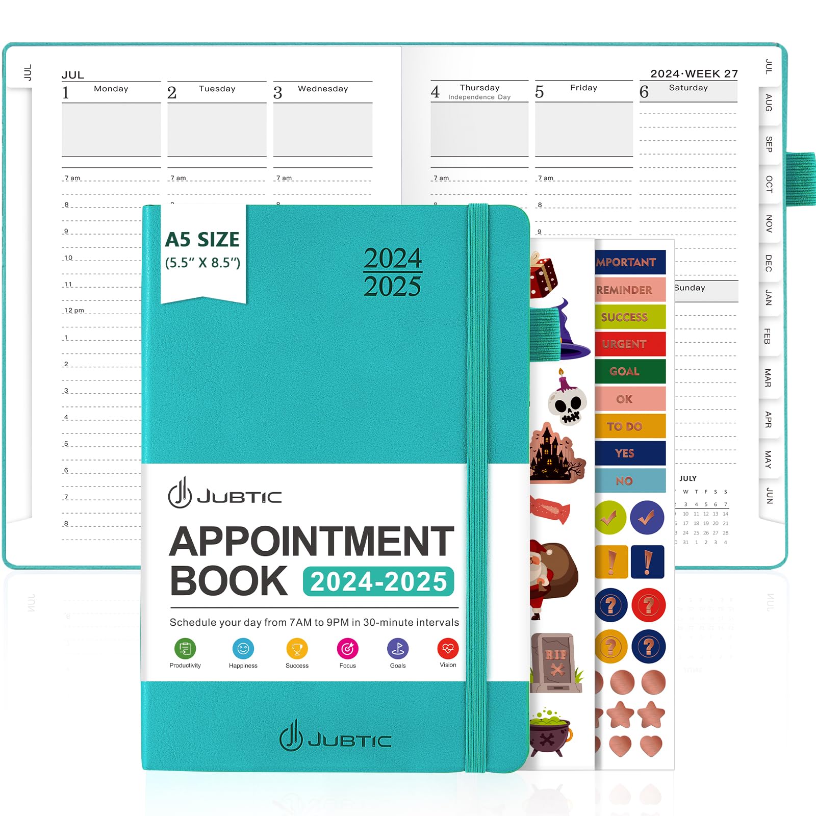 JUBTIC 2024-2025 Academic Planner - Daily Weekly Monthly Appointment Book from July 2024 to June 2025 with Hourly Schedule, Soft Cover A5 (5.8