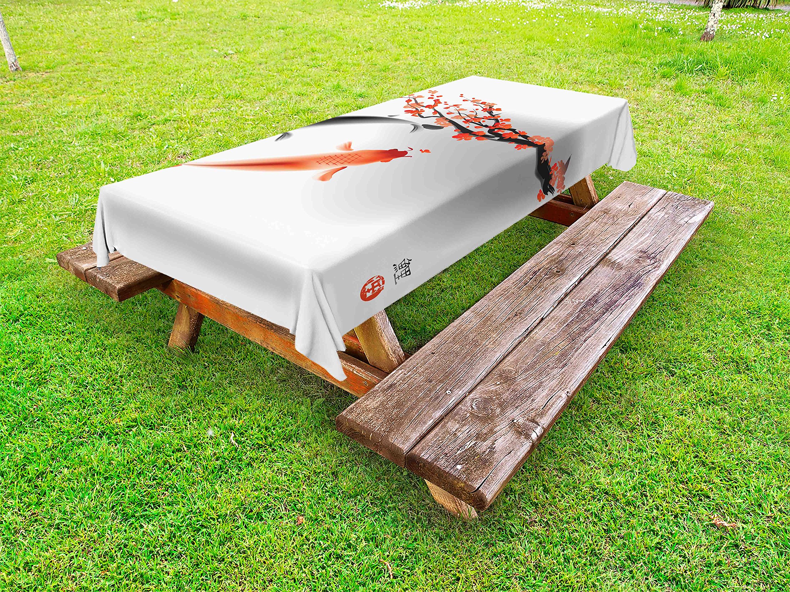 Ambesonne Japanese Koi Carp Fish Couple & Cherry Blossom Sakura Tablecloth - 58