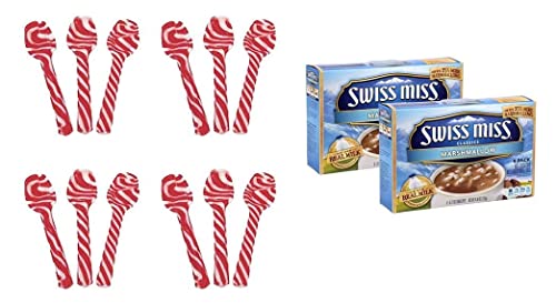 Swiss Miss Hot Cocoa Mix with Marshmallows & Candy Spoons - 12 Pack for Holiday Gifting