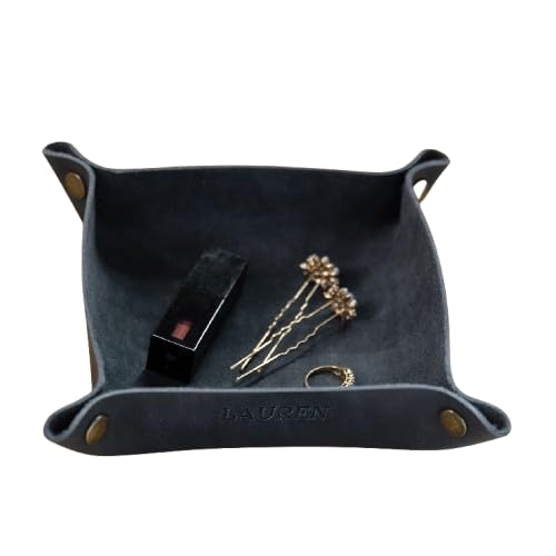 Custom Leather Snap Valet Tray - Personalized Desk Organizer with Name/Initials | 100% Genuine Leather Groomsmen Gift for Men | Handmade in USA | Free Shipping | Perfect for Office, Wedding & Home Organization