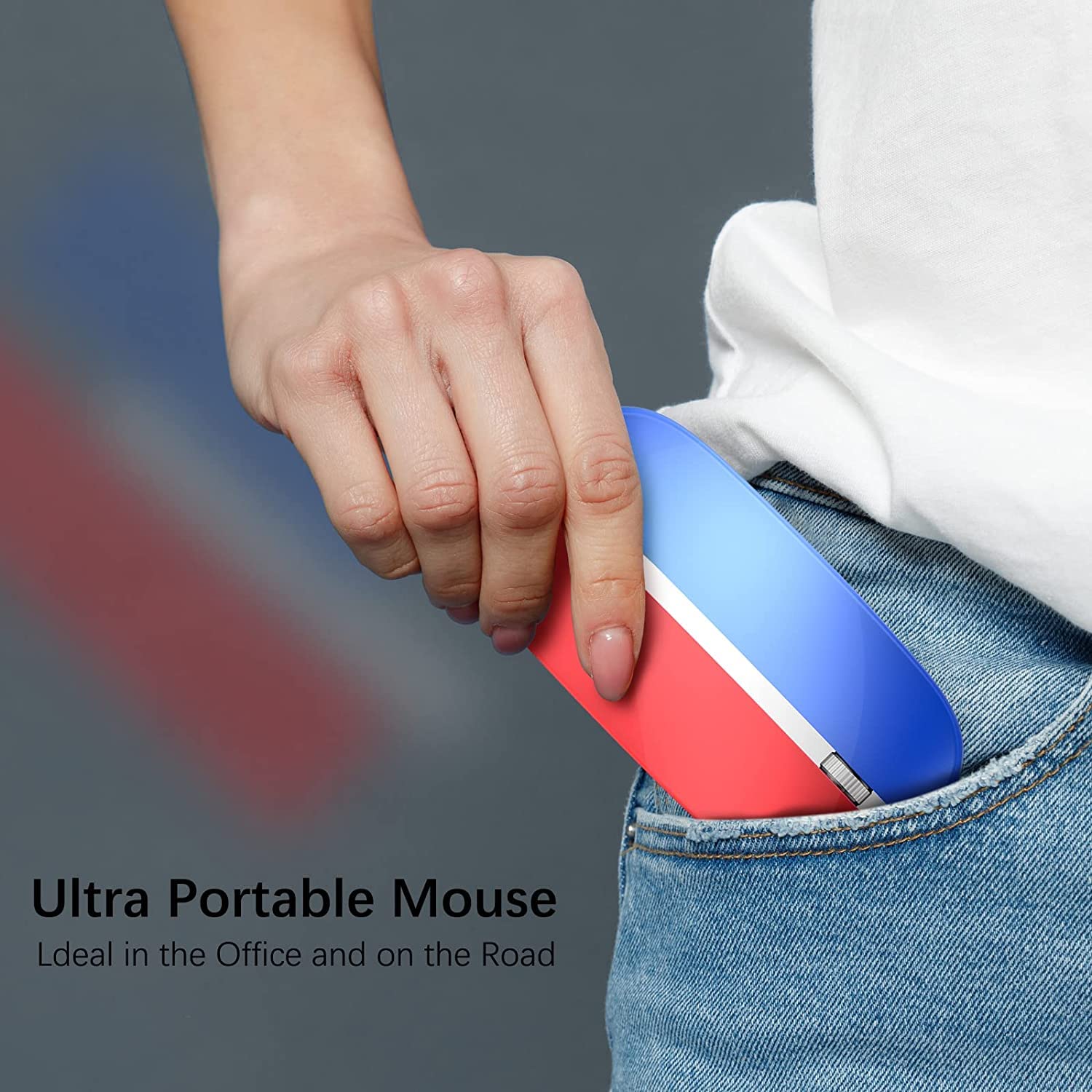 Rechargeable Wireless Mouse 2.4G Silent Slim Computer Mouse with 5 Adjustable DPI (Up to 3000 DPI) - USB Wireless Mouse for Laptop, PC, Desktop - Blue & Red - Perfect for Office, Gaming & Travel Use