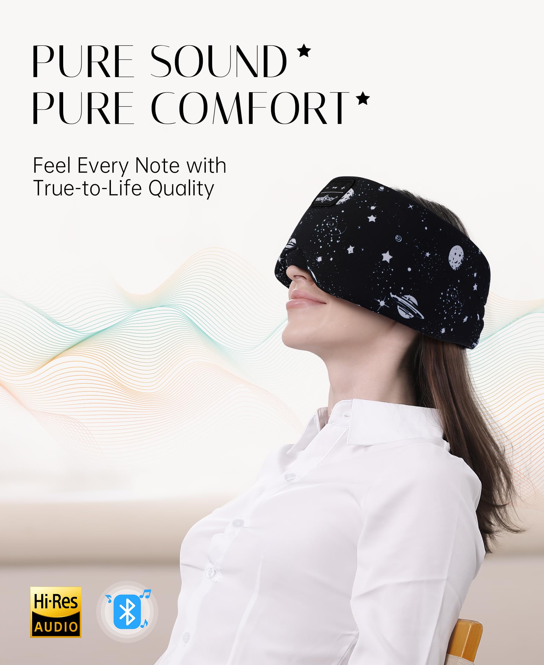 Wireless Bluetooth 5.4 Sleep Headphones & Eye Mask - MUSICOZY Adjustable Headband for Sleeping, Meditation & Travel | Comfortable Noise Canceling Sleep Aid