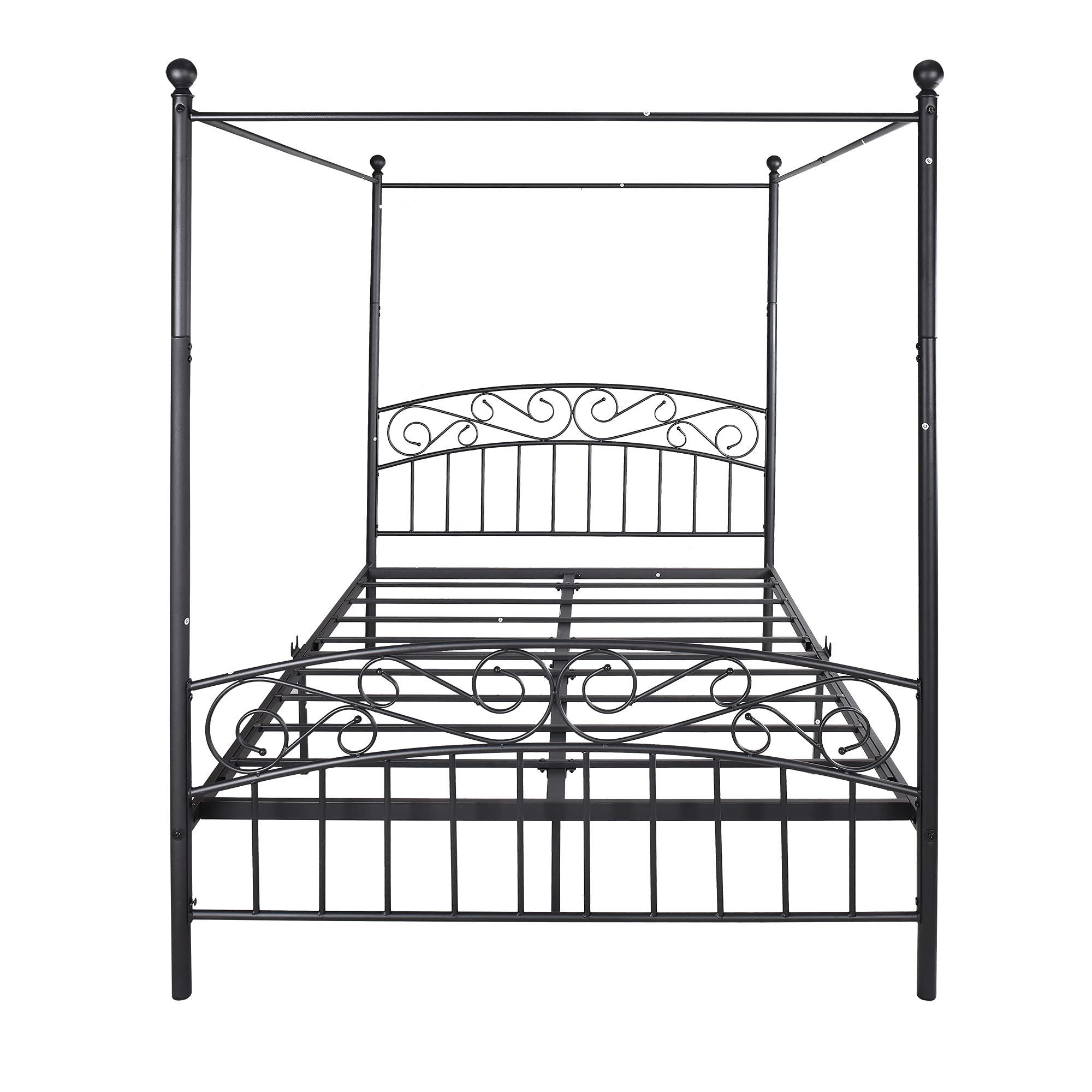 Queen Canopy Bed Frame - Elegant Metal Platform Bed with European Style Headboard & Footboard, No Box Spring Required in Black | Perfect for Master Bedroom, Guest Room & Luxury Bedroom Decor