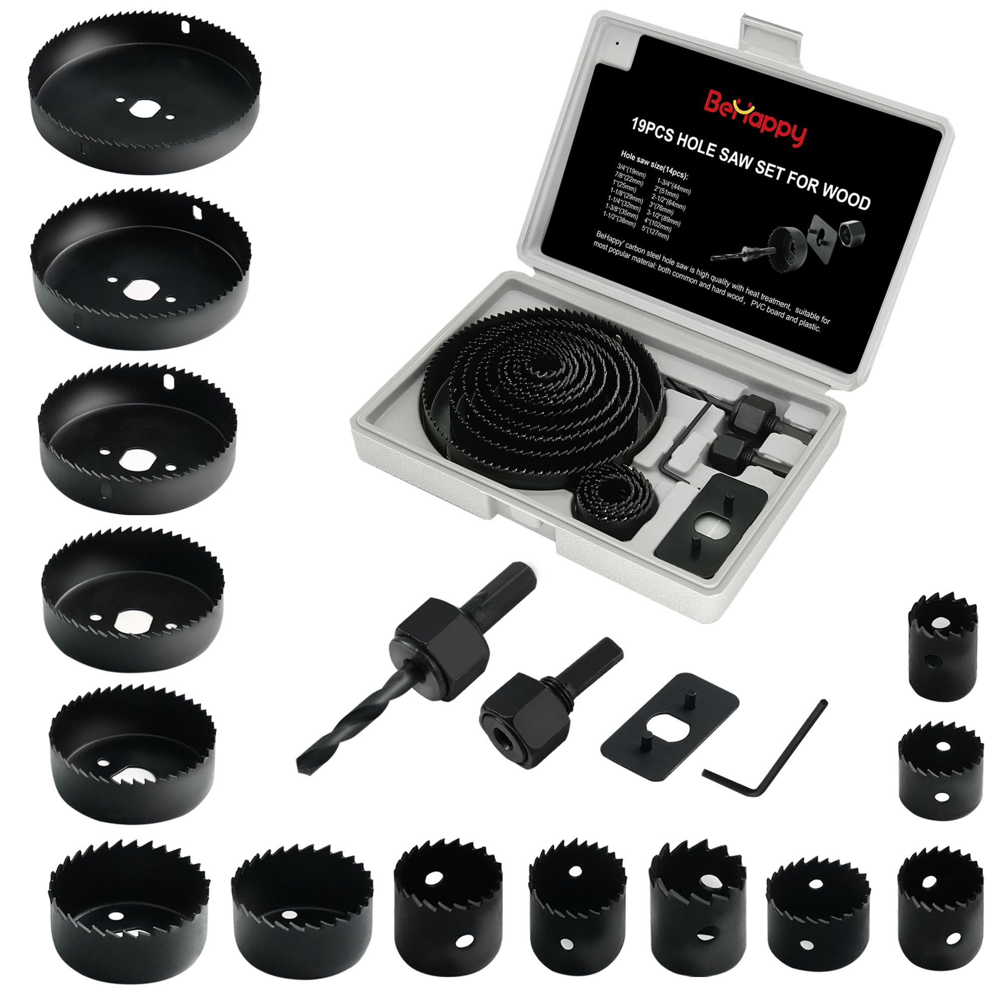 19Pcs Hole Saw Kit for Metal, Wood, Plastic - 3/4