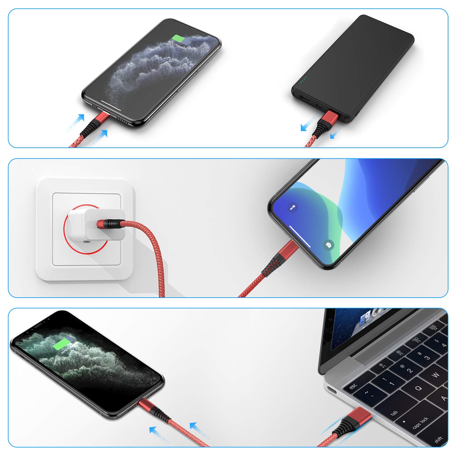 Ofuca 3-Pack MFi Certified Lightning Cable - 6FT Fast Charging iPhone Charger Compatible with iPhone 14/13/12/11/Pro Max/XS/XR/X/8/7/6 Plus/5/SE - Perfect for Home, Office & Travel Charging