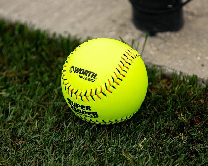 Worth Super Duper Extreme Black/Orange Stitch Pro Comp 44/375 One Nation 12 Slowpitch Softballs - Perfect for Competitive Games & Practice Sessions