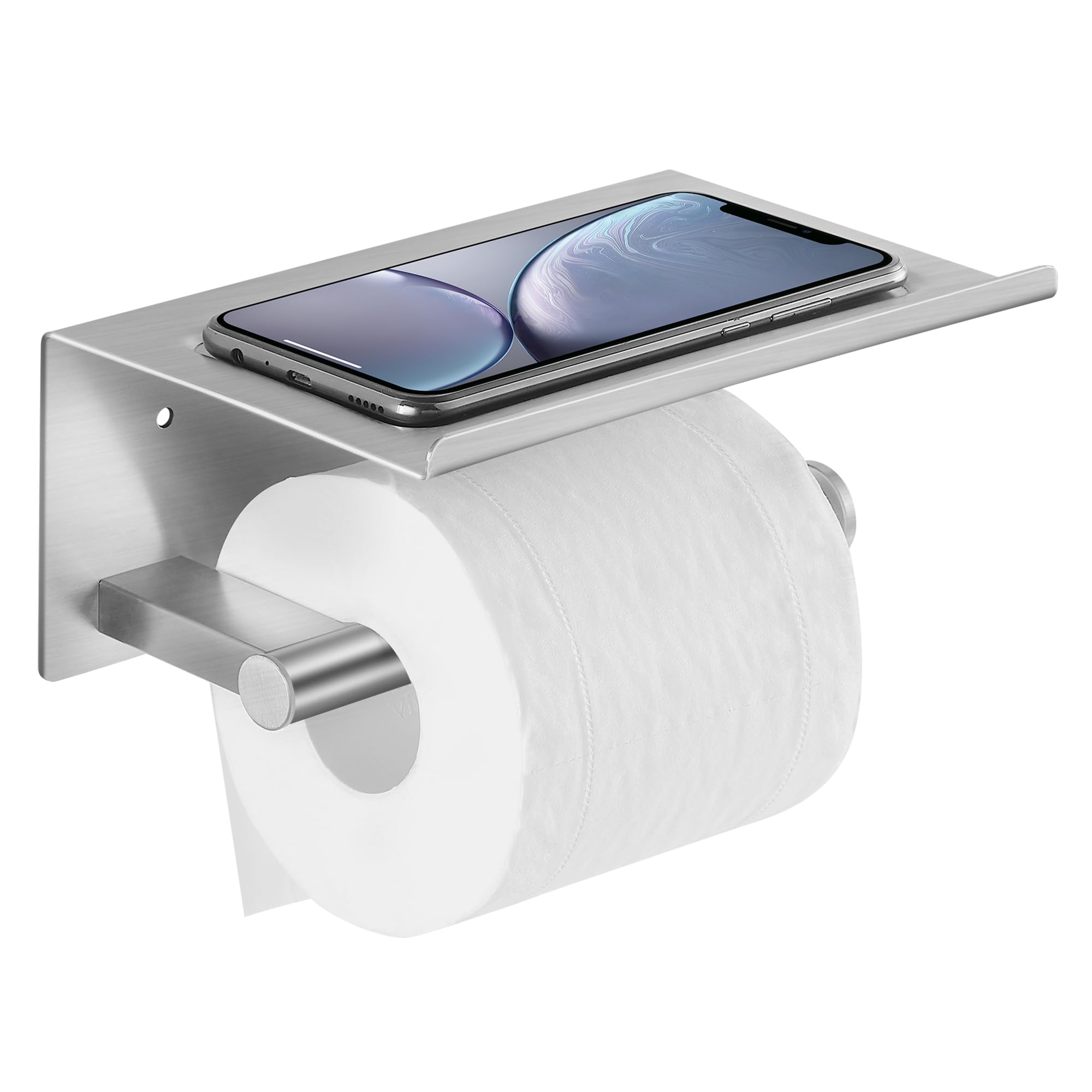 Wall Mounted Toilet Paper Holder with Shelf - Brushed Stainless Steel Bathroom Tissue Roll Holder with Phone Storage | Adhesive & Screw Mounting for Bathroom, Kitchen, RV & Dorm Use