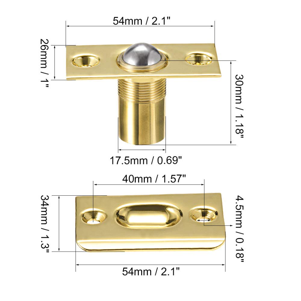 Adjustable Spring Ball Catch Latch for Closet & Cabinet Doors - Gold (Pack of 2) | French Door Catches | Perfect for Home, Office & RV Use
