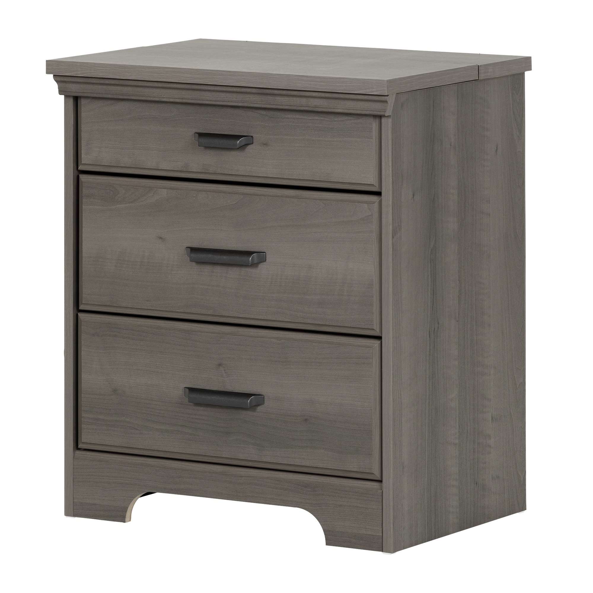 South Shore Versa Nightstand with 2 Drawers & USB Charging Station - Modern Gray Maple Finish - Compact Size 16.38