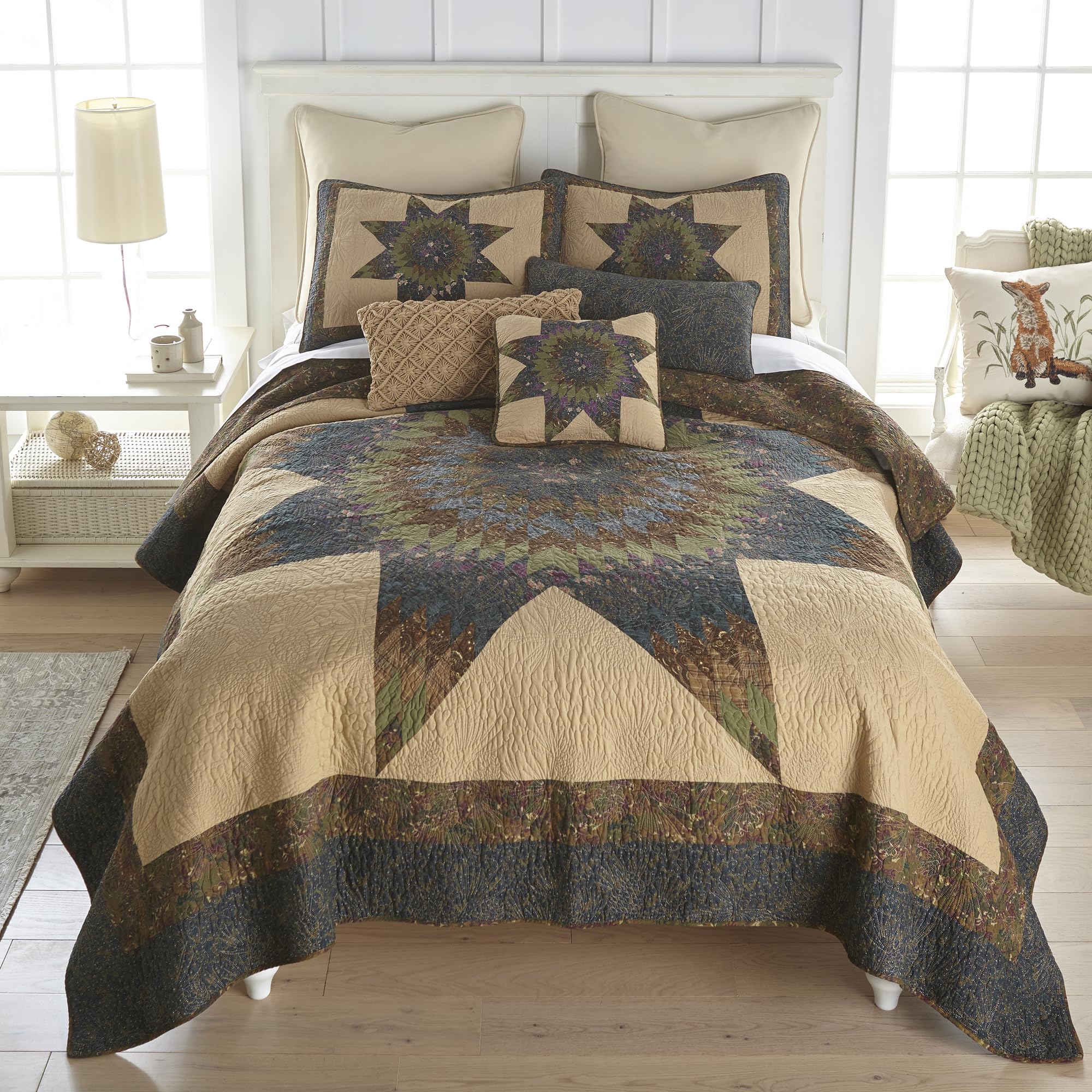 Donna Sharp Twin Bedding Set - 2 Piece Forest Star Cotton Lodge Quilt Set with Twin Quilt & Standard Pillow Sham - Machine Washable - Cozy Cabin & Farmhouse Bedroom Decor