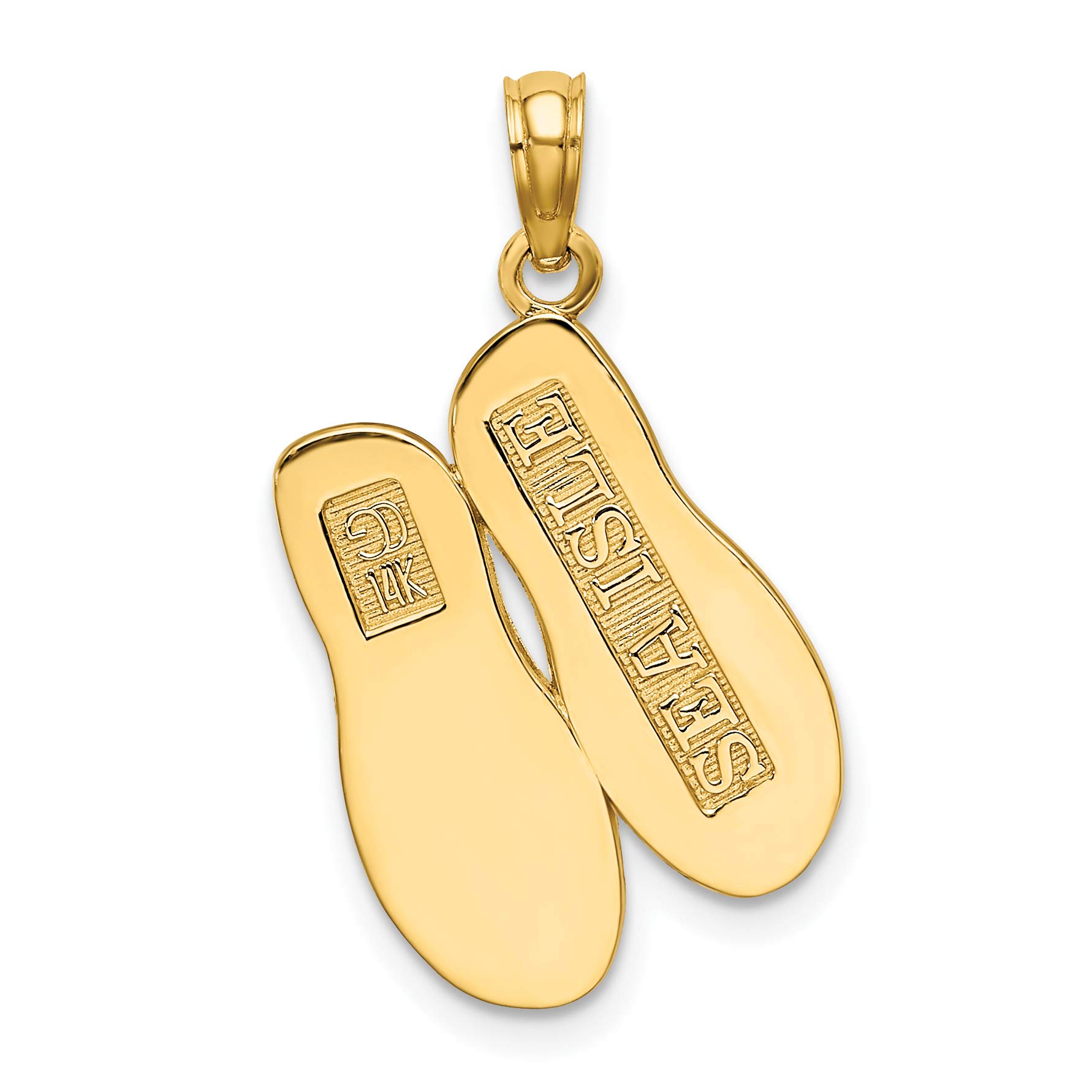 14K Solid Yellow Gold Sea Isle Double Hawaiian Flip Flop Necklace - Beach Sandals Pendant Charm for Women - Perfect for Summer Vacation, Ocean Getaway, and Tropical Jewelry Gifts
