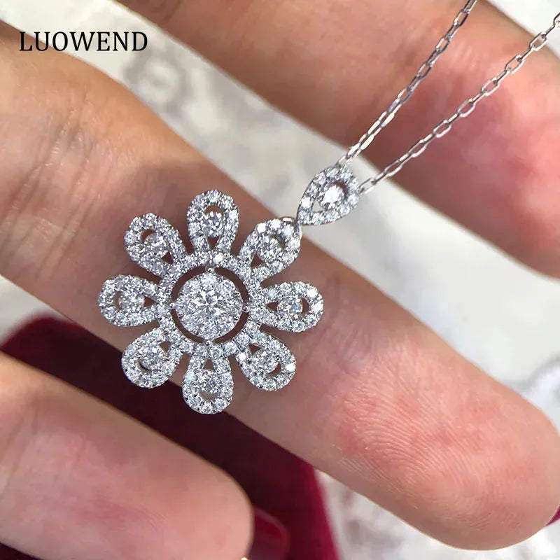 18K White Gold Diamond Necklace for Women - 0.80 Carat Natural Diamond Sunflower Pendant - Romantic Wedding Jewelry Gift for Anniversary, Engagement & Special Occasions