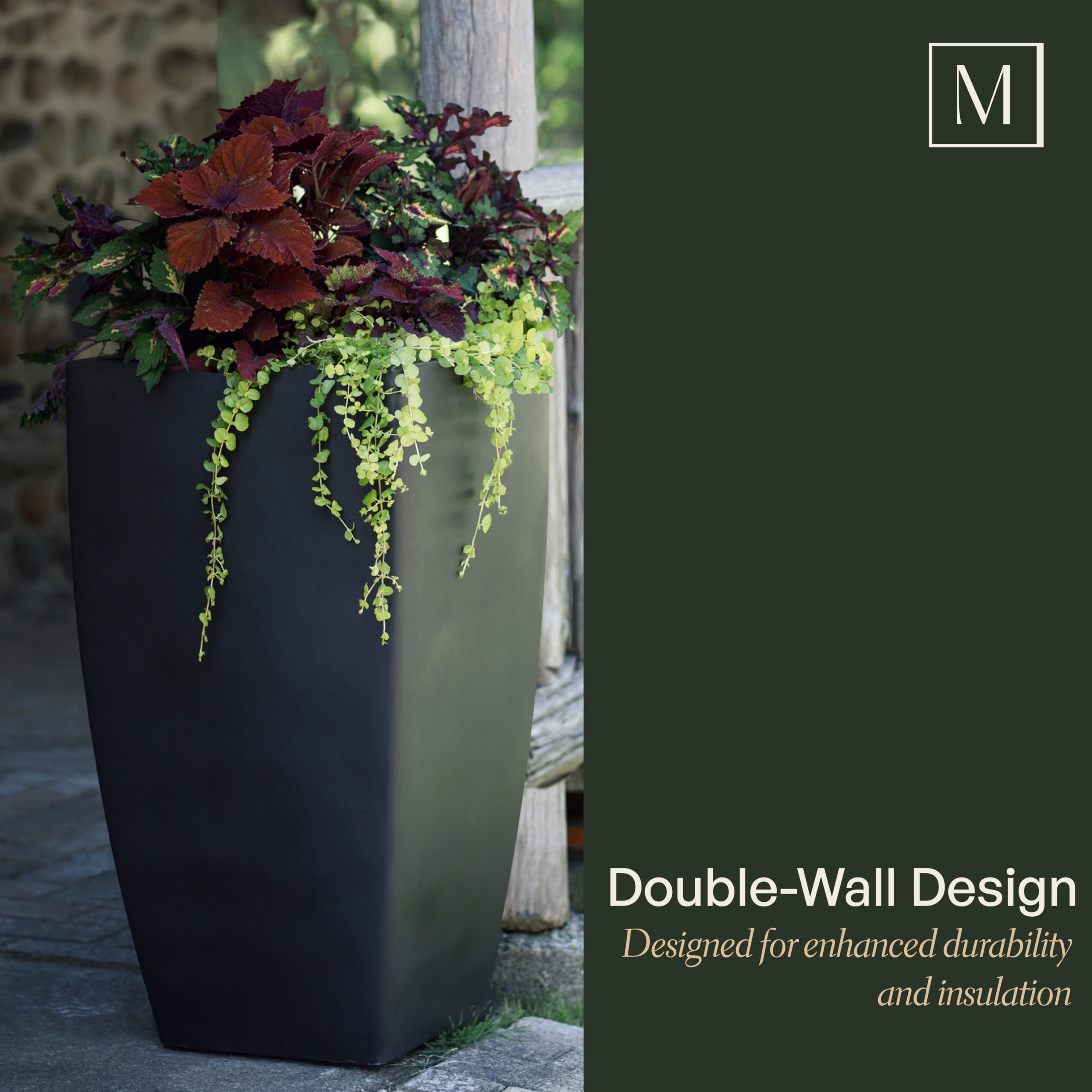 Mayne Kobi 32-Inch Tall Self-Watering Flower Planter - Weather-Resistant Indoor/Outdoor Garden Pot for Patio, Porch, Entryway - Perfect for Home Decor, Landscaping & Gift Ideas