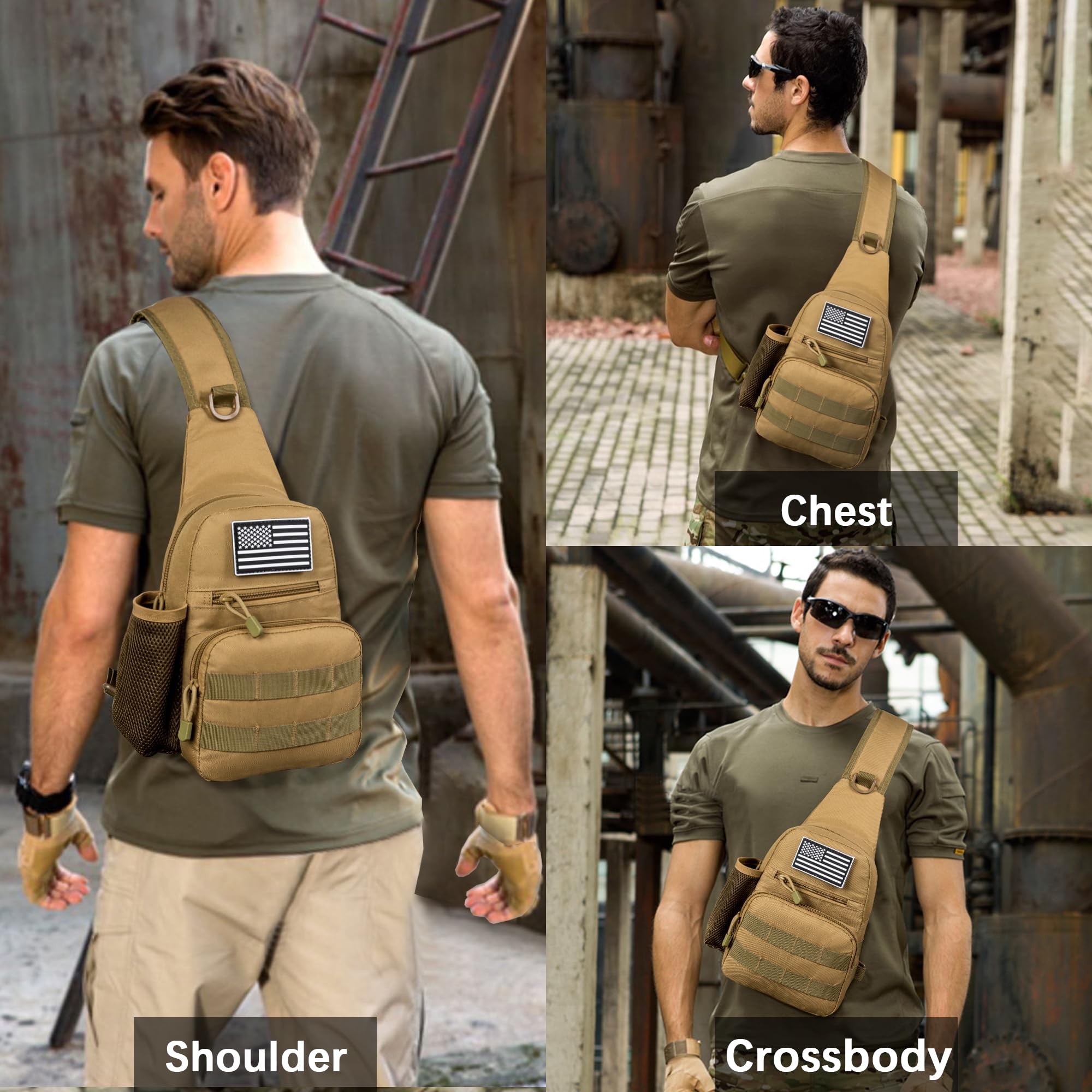 Tactical Backpack for Men - Military Molle Sling Chest Pack, Durable Outdoor Daypack for Hiking, Travel, Sports & EDC | Perfect for Range, Camping & Adventure (Khaki)