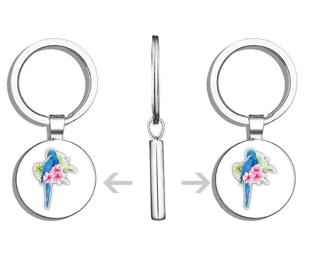 Double Sided Stainless Steel Watercolor Parrot Keychain - Durable Key Ring Holder for Car Keys, House Keys & Key Finder - Perfect Gift for Bird Lovers & Travel Accessories