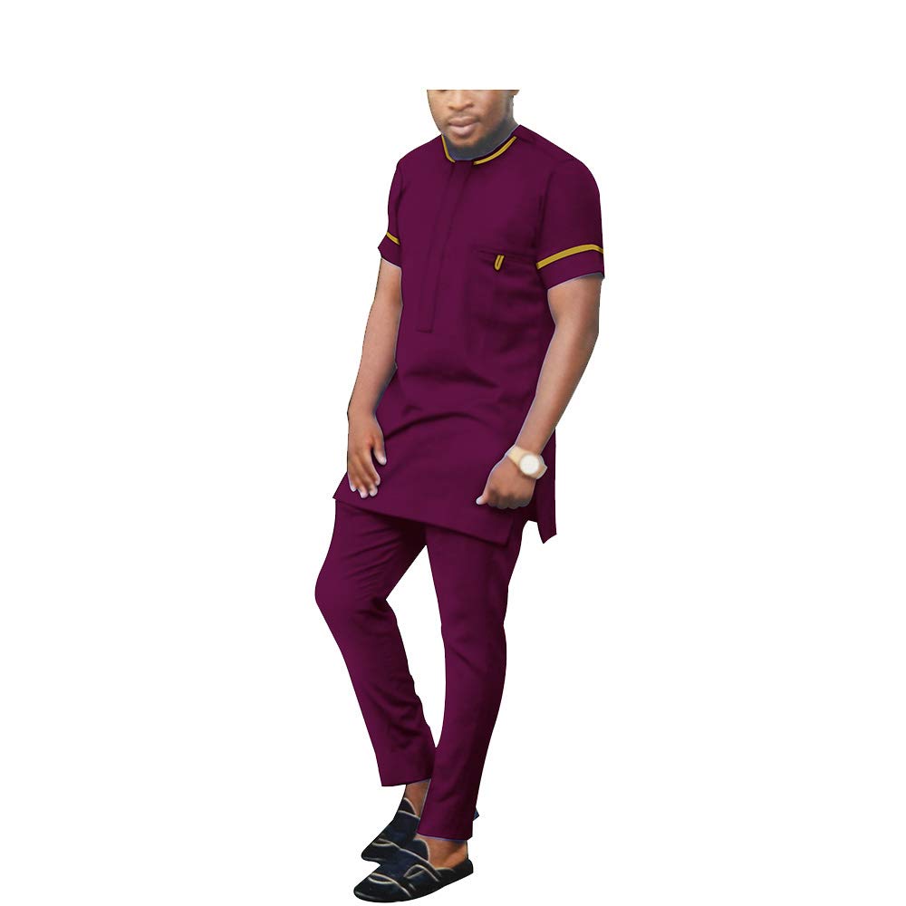 **Men's African Print Tracksuit Set - Short Sleeve Dashiki Shirt & Pants with Pockets, Plus Size Casual Outfit for Streetwear, Lounge & Cultural Events**