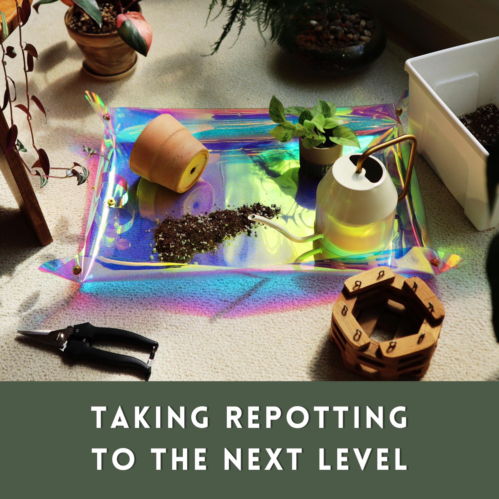 Waterproof Plant Repotting Mat for Indoor & Outdoor Gardening - Portable Holographic Potting Tarp with Drain Holes - Perfect Gift for Plant Lovers & Gardeners (Blue) - Ideal for Transplanting, Seed Starting & Mess-Free Gardening
