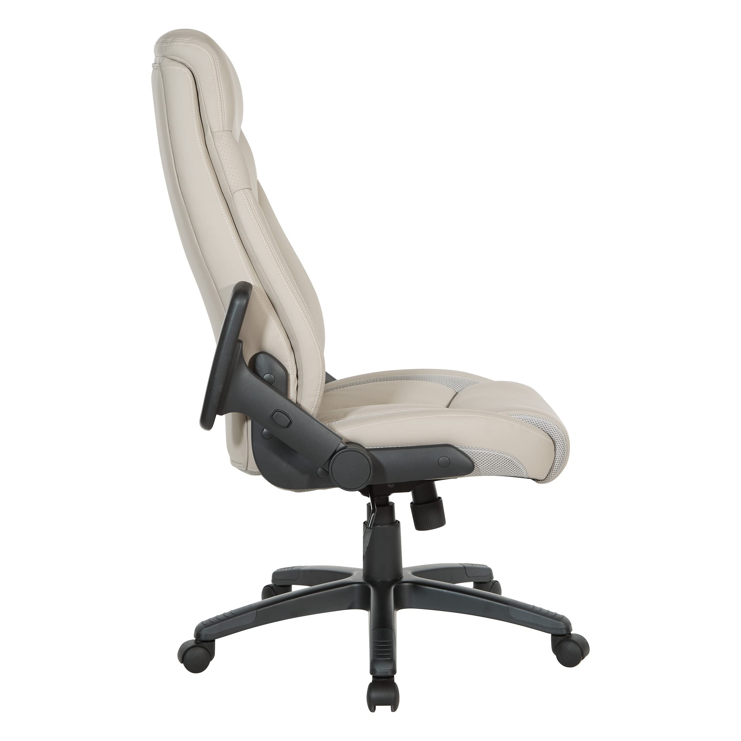 Office Star Executive High Back Bonded Leather Office Chair with Thick Padded Seat & Adjustable Height - Flip Arms, Taupe - Perfect for Home Office, Conference Rooms & Executive Workspaces