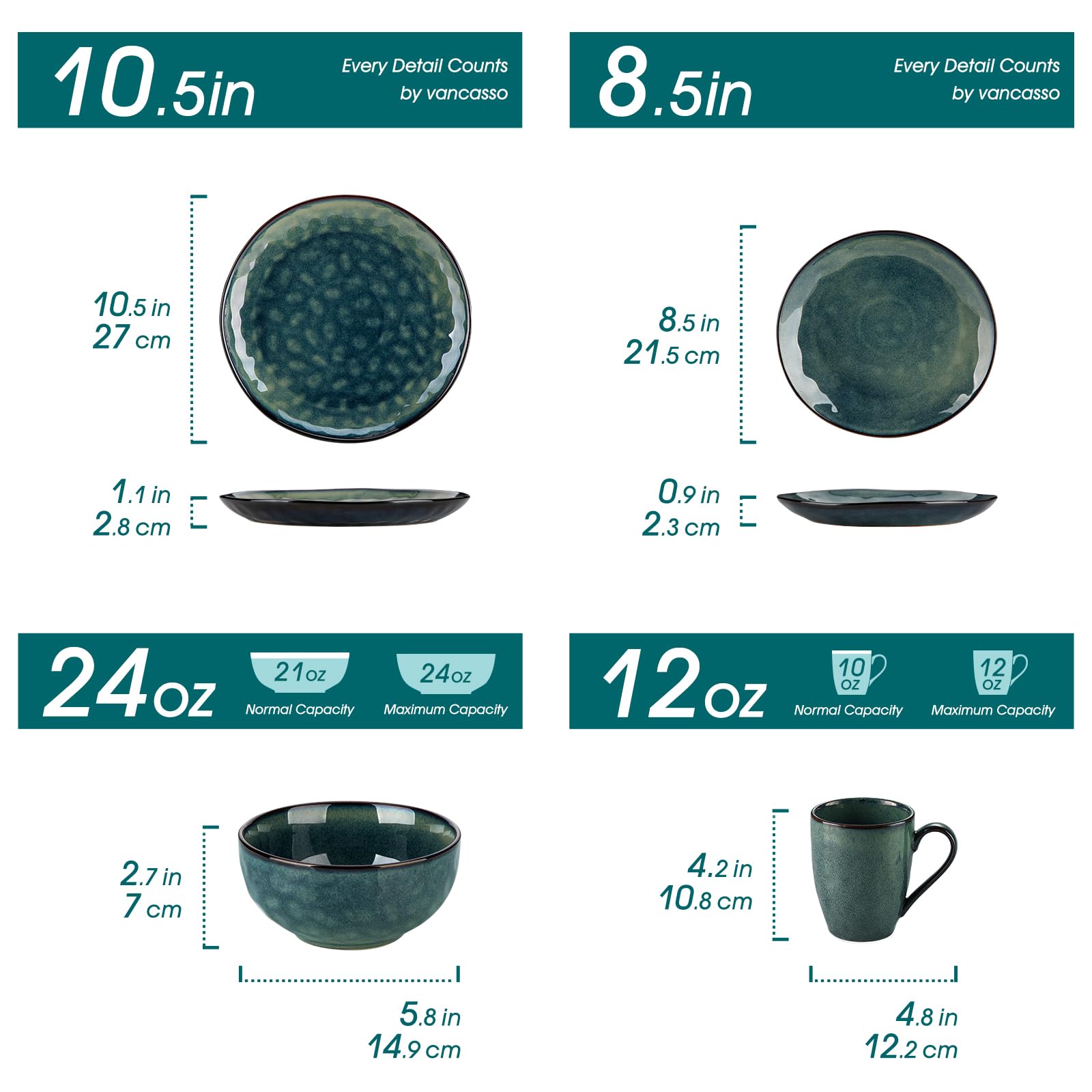 Vancasso Starry 16-Piece Green Dinnerware Set - Reactive Glaze Change Ceramic Plates & Bowls - Elegant Tableware for Dinner Parties, Restaurants & Home Decor