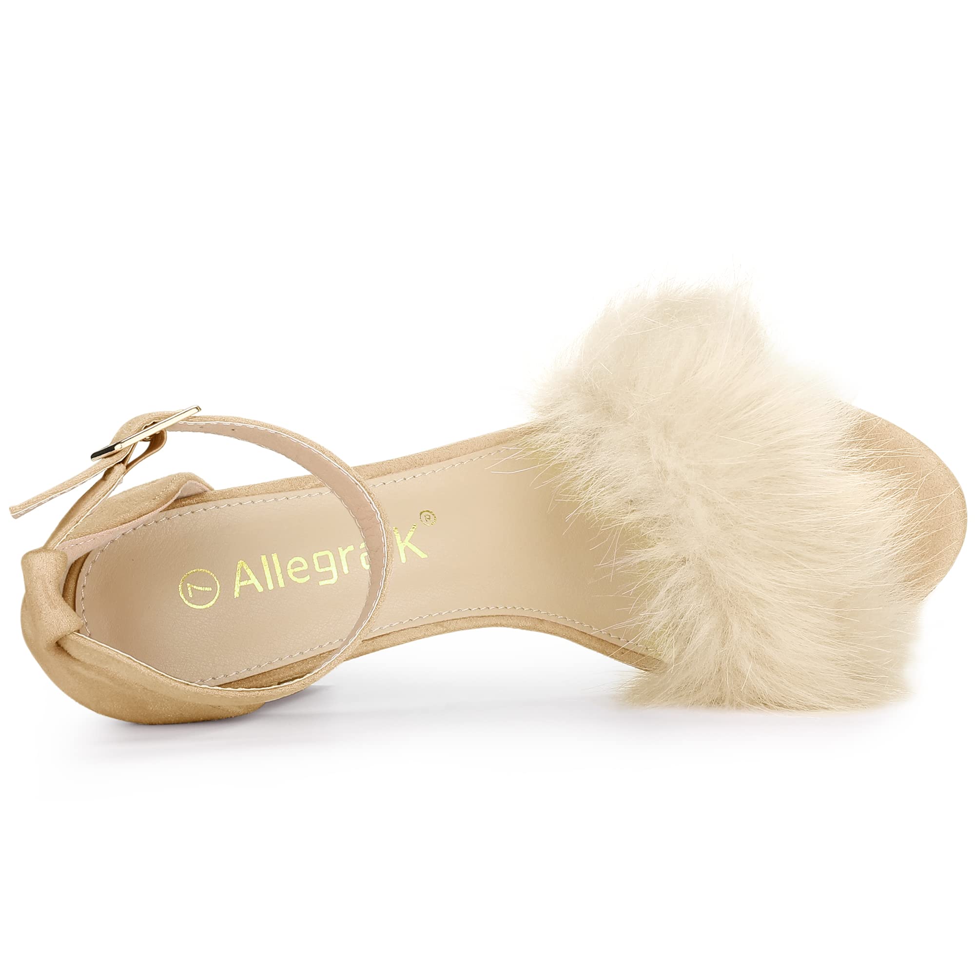Allegra K Women's Faux Fur Ankle Strap Block Heel Sandals - Comfortable Dress Shoes for Parties, Weddings & Evening Events