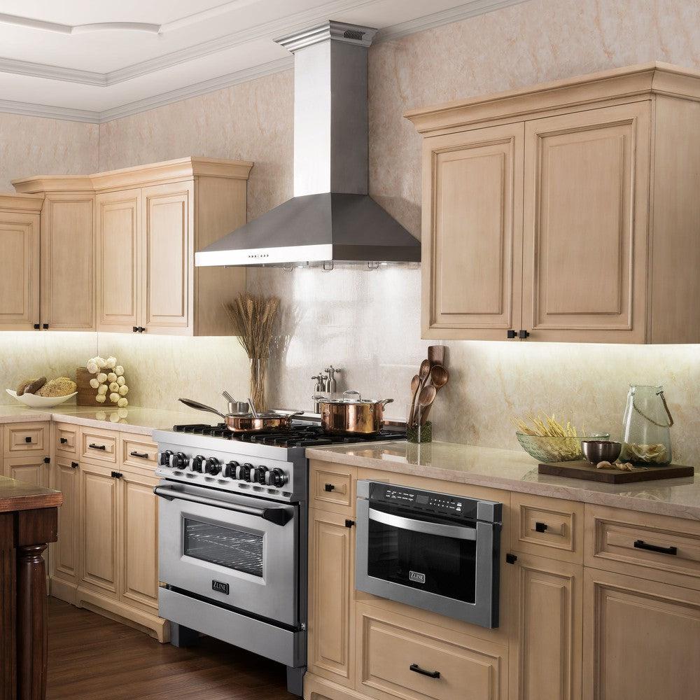 ZLINE KL3CRN BT Stainless Steel Ducted Wall Mount Range Hood with Built-in CrownSound Bluetooth Speakers - Perfect for Modern Kitchens & Open-Concept Living Spaces