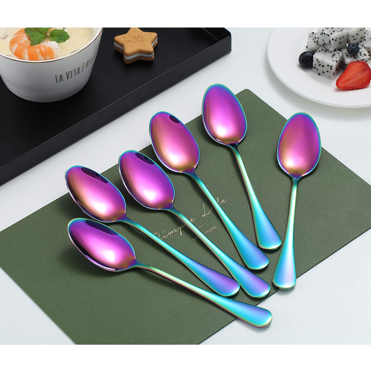 Kyraton 6-Piece Rainbow Titanium-Plated Stainless Steel Teaspoons (6.7