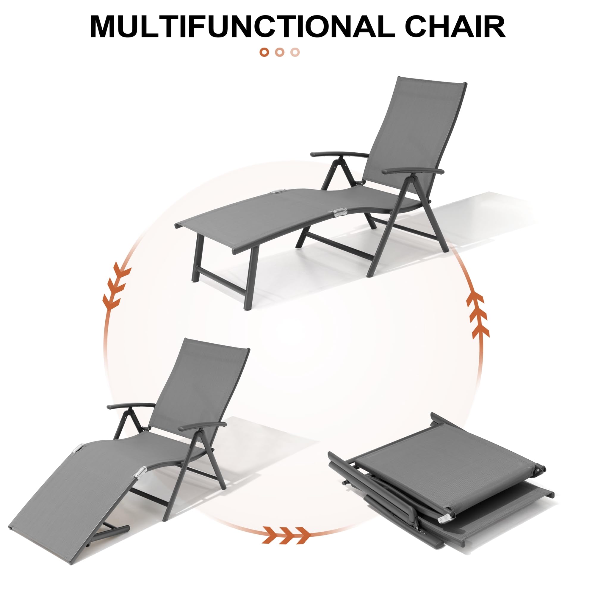 Crestlive 2-Pack Aluminum Folding Chaise Lounge Chairs - Adjustable 8-Position Outdoor Recliners for Patio, Poolside, Beach & Backyard - No Assembly Required - Perfect for Sunbathing, Relaxing & Outdoor Lounging